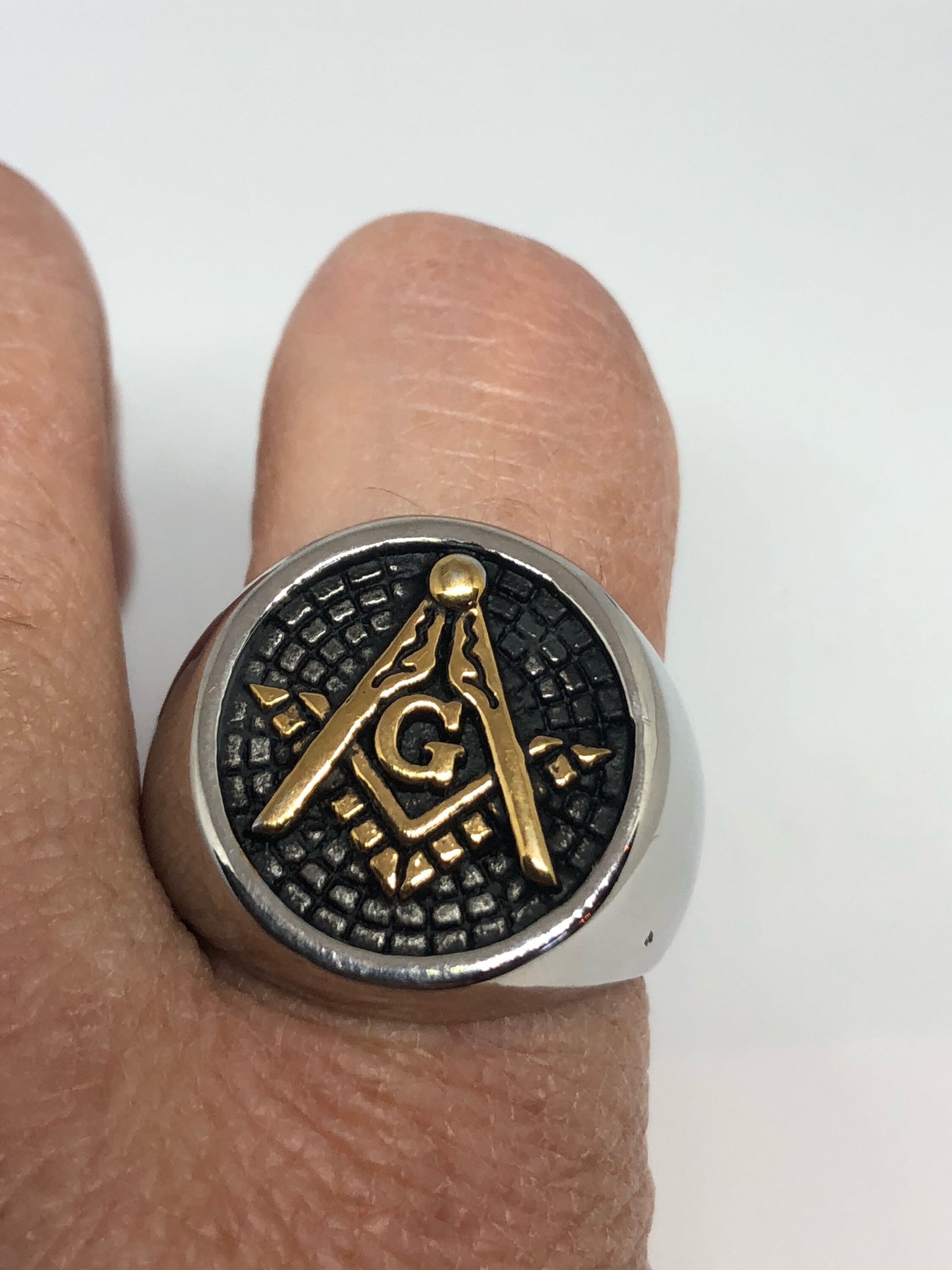 Vintage Gothic Golden Stainless Steel Free Mason G Mens Ring