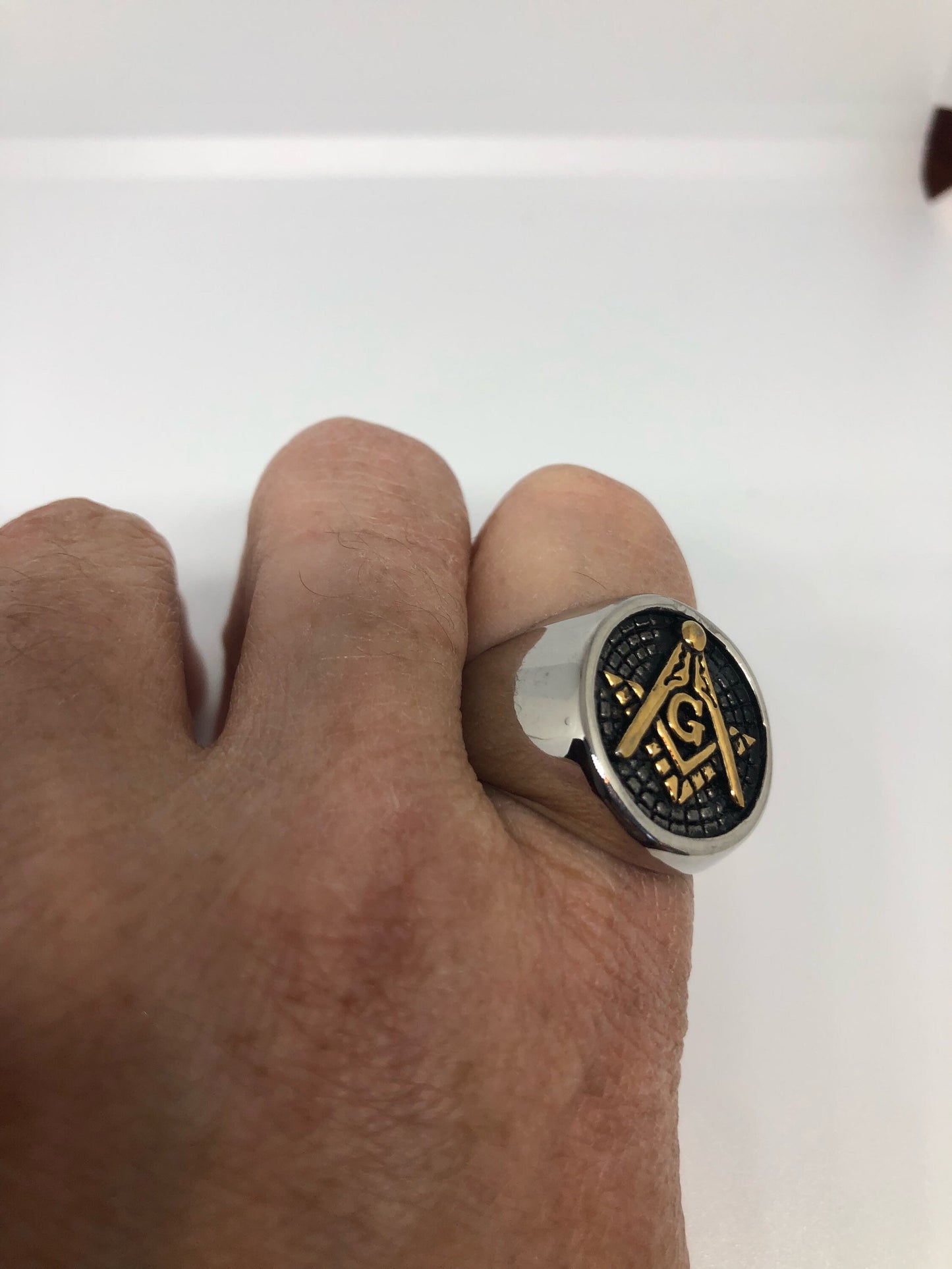 Vintage Gothic Golden Stainless Steel Free Mason G Mens Ring