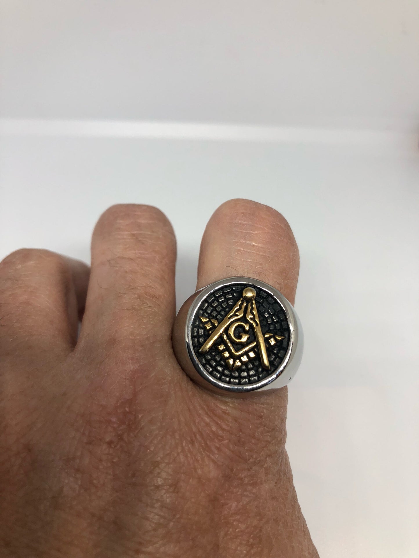 Vintage Gothic Golden Stainless Steel Free Mason G Mens Ring