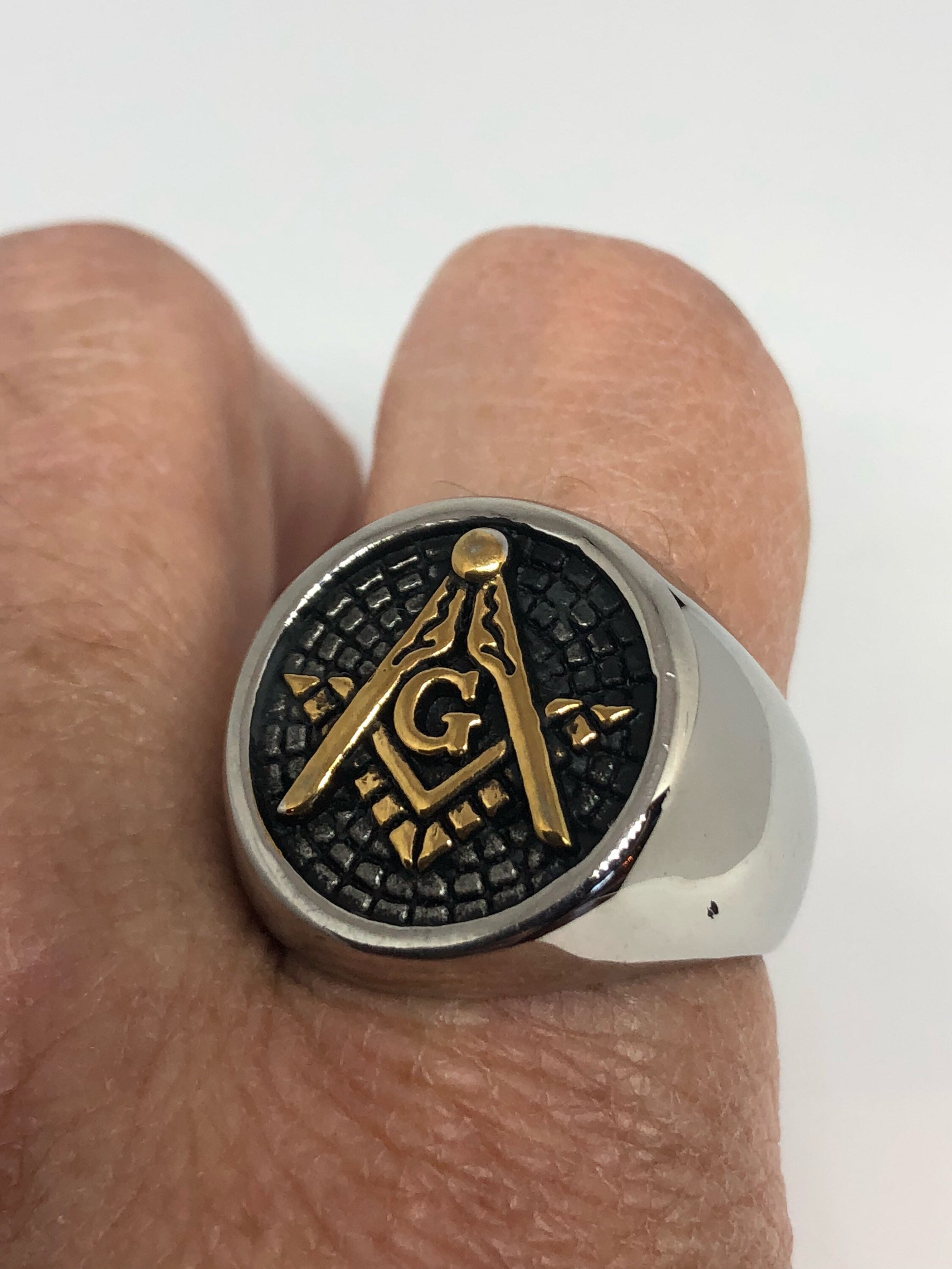 Vintage Gothic Golden Stainless Steel Free Mason G Mens Ring