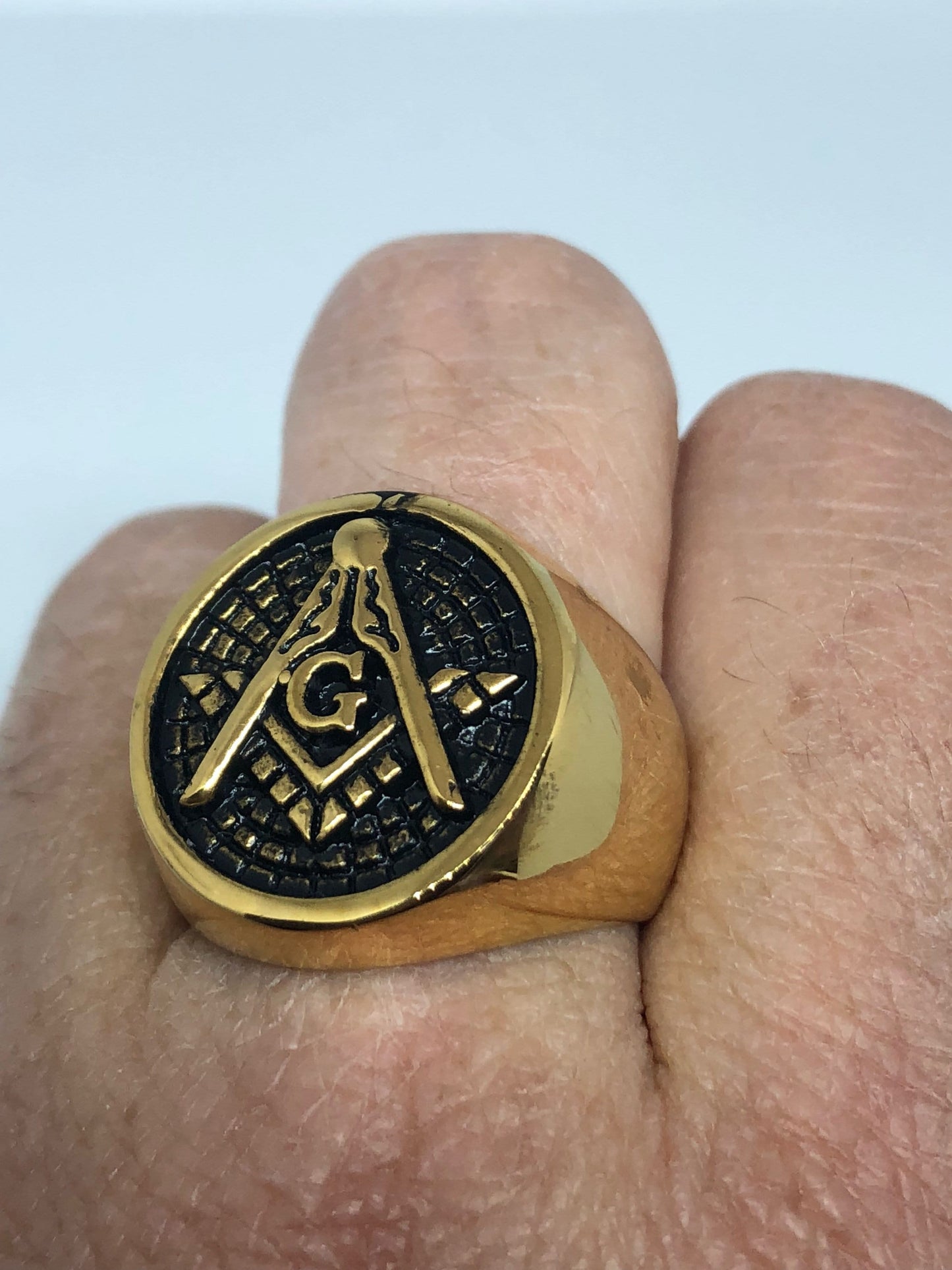 Vintage Gothic Golden Stainless Steel Free Mason G Mens Ring