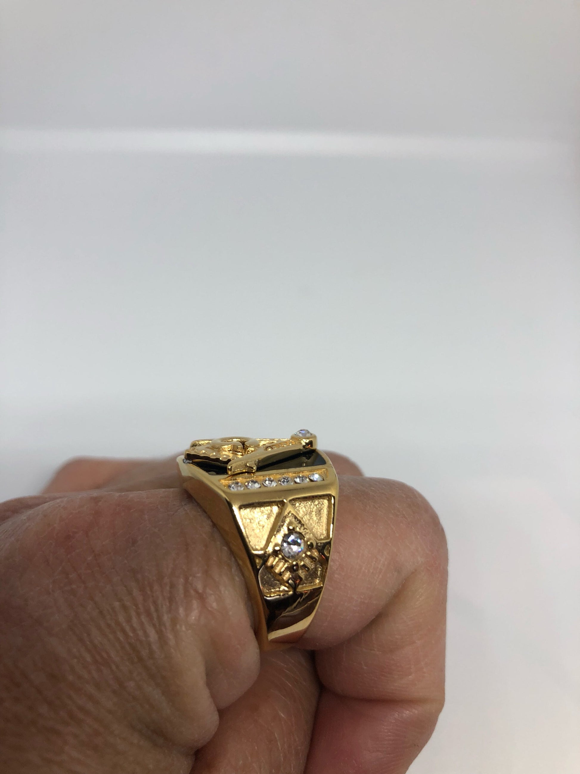 Vintage Gothic Golden Stainless Steel Free Mason G Men Ring