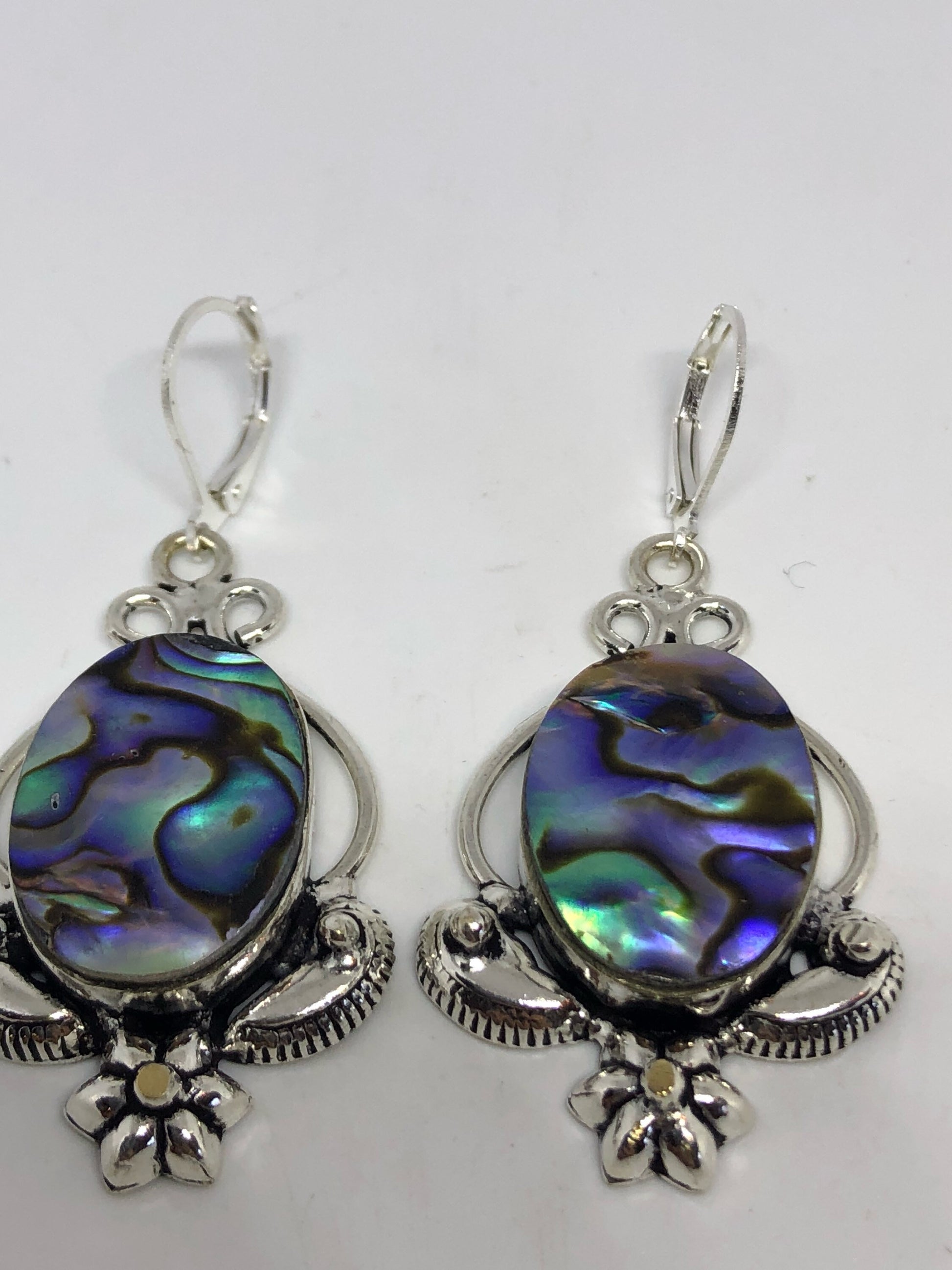 Vintage Handmade Silver Rainbow Abalone Earrings