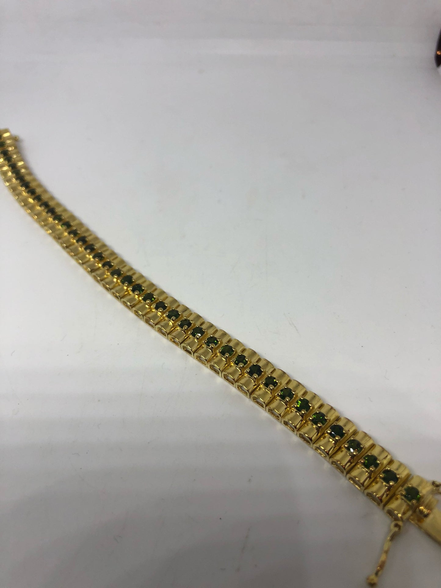 Vintage Victorian Style Sterling Silver Filigree Green Tourmaline Bracelet