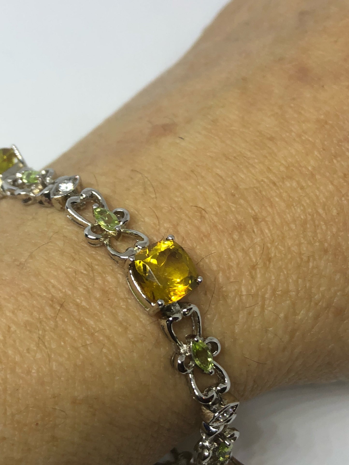 Vintage Gold Citrine Bracelet Deco 925 Sterling Silver Tennis