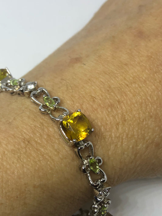 Vintage Gold Citrine Bracelet Deco 925 Sterling Silver Tennis