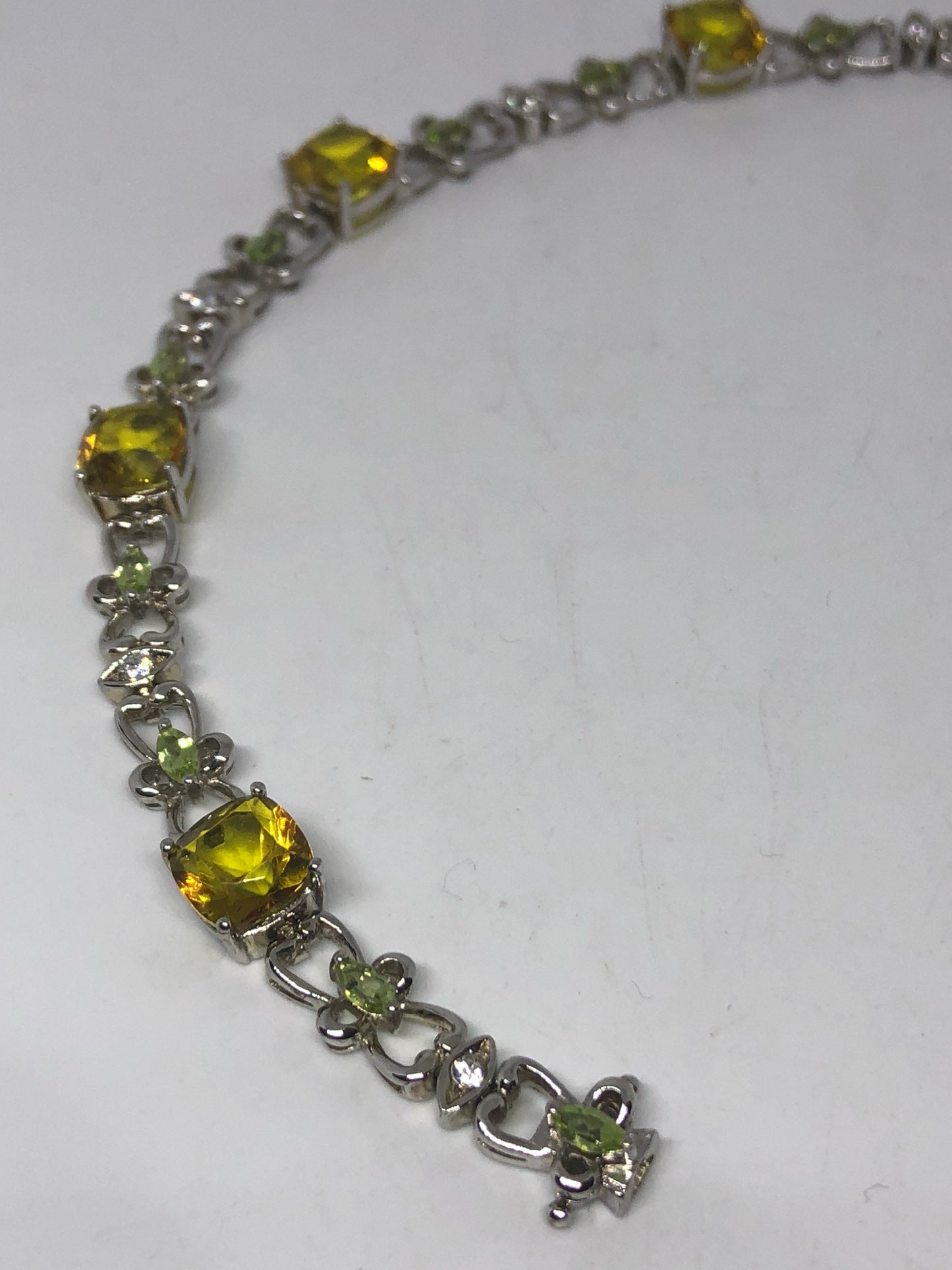 Vintage Gold Citrine Bracelet Deco 925 Sterling Silver Tennis