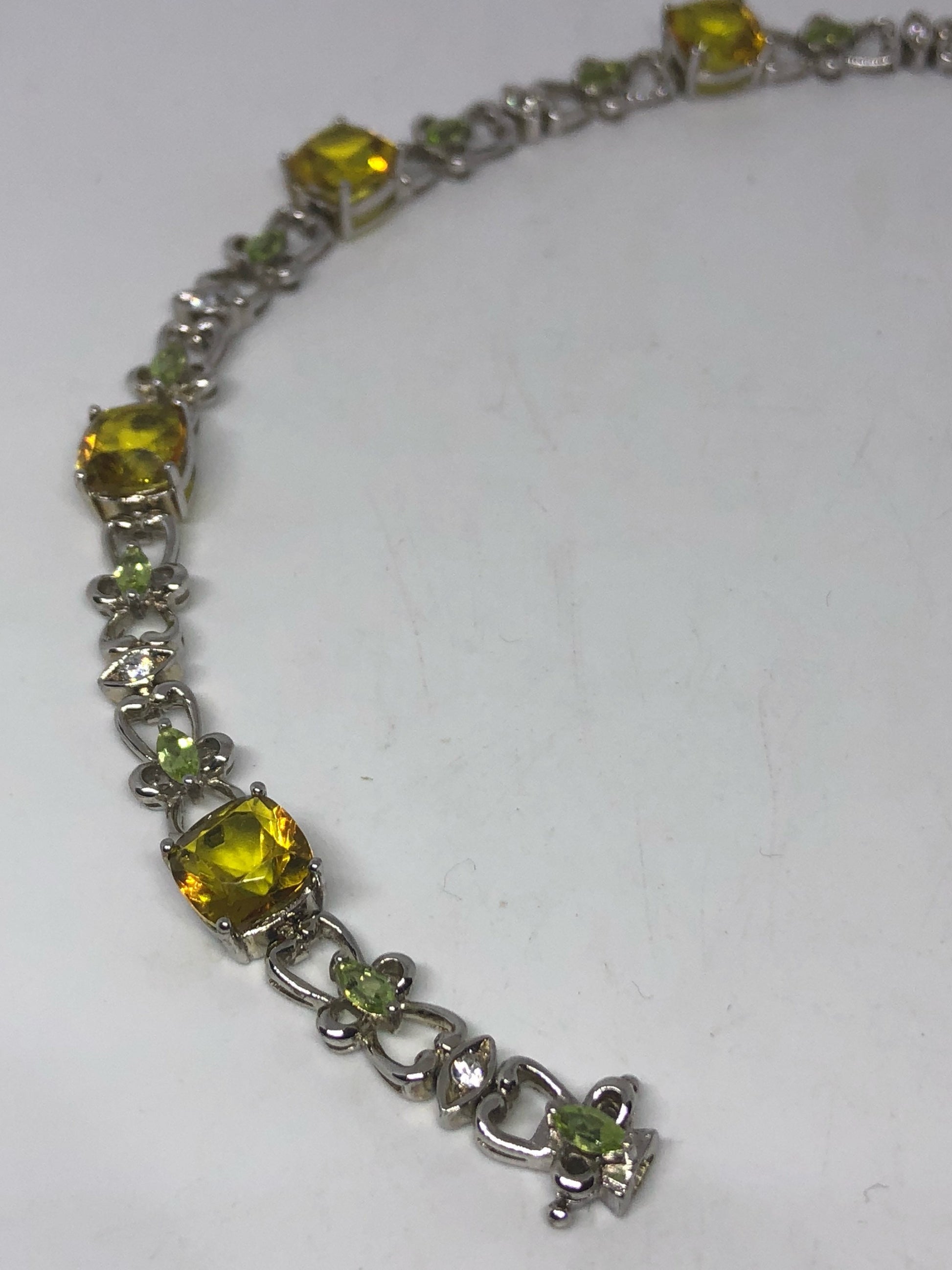Vintage Gold Citrine Bracelet Deco 925 Sterling Silver Tennis