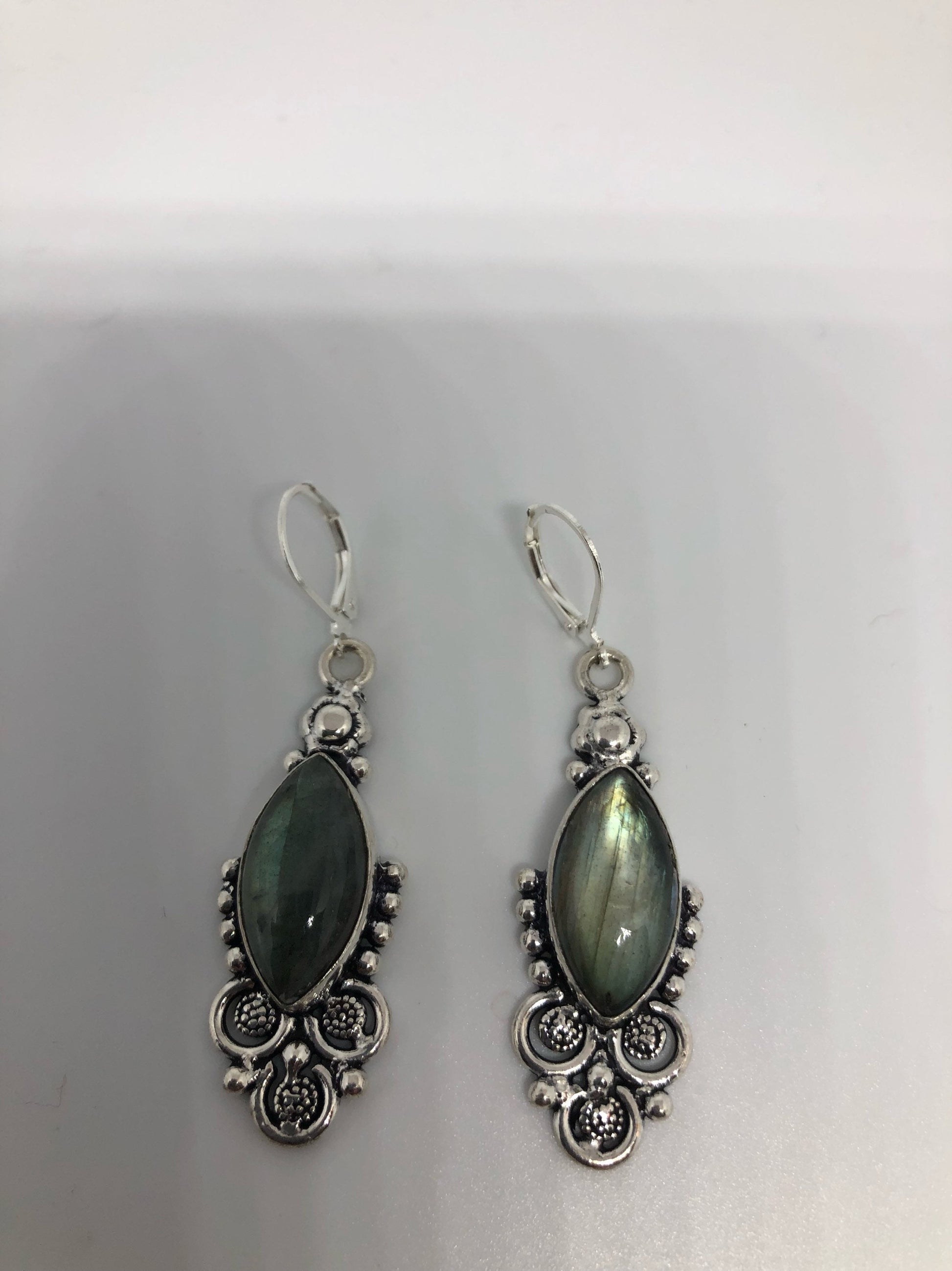 Vintage Labradorite Silver Dangle Earrings