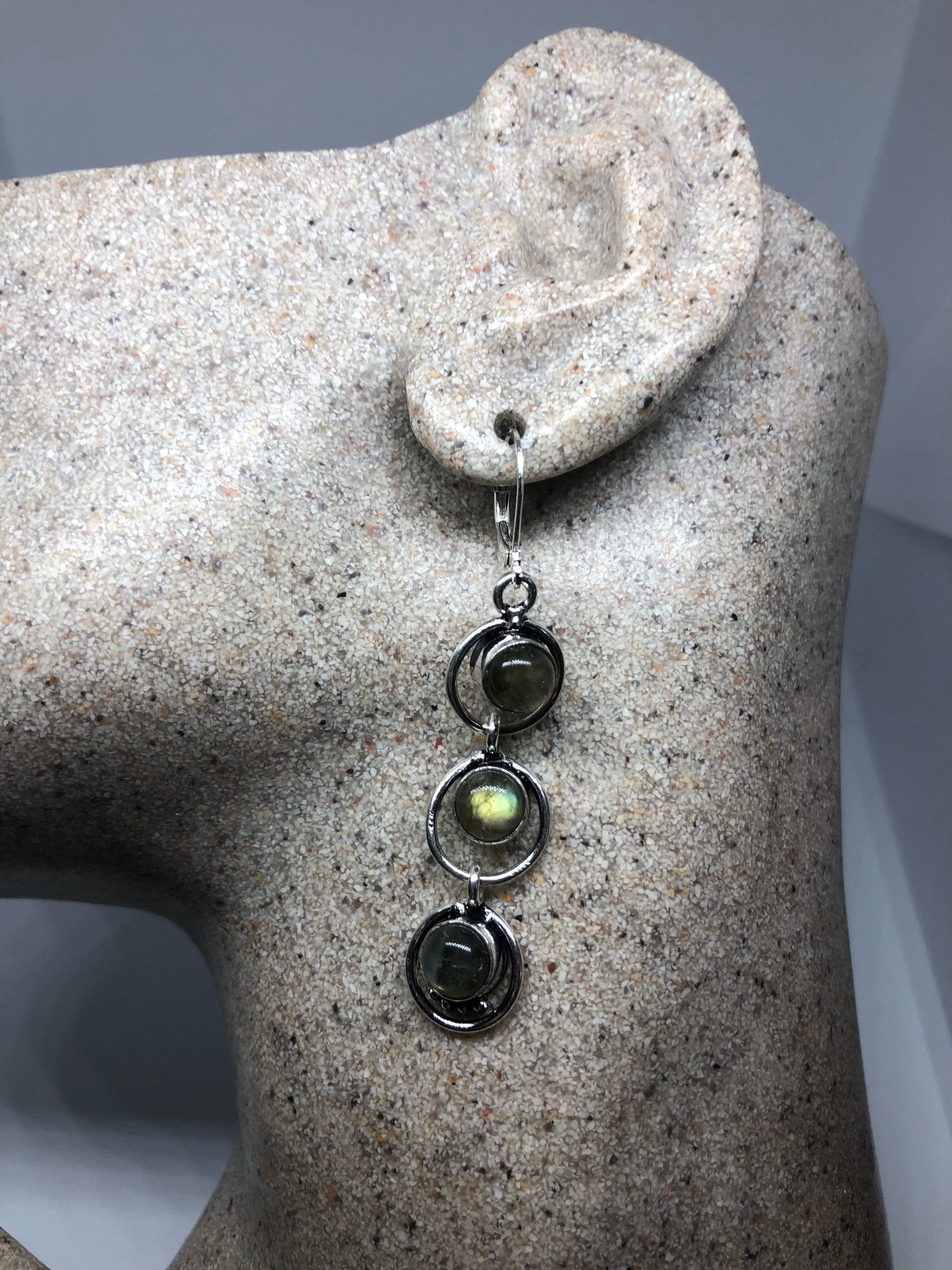 Vintage Labradorite Silver Dangle Chandelier Earrings