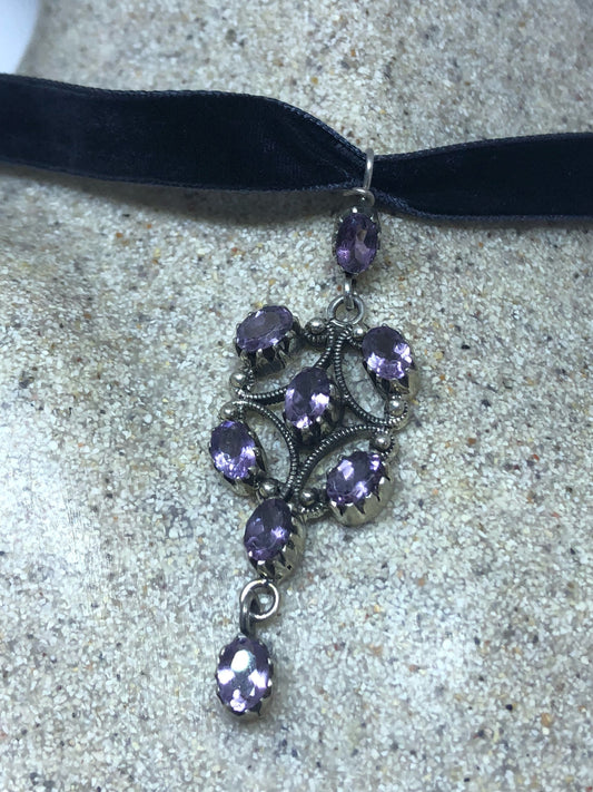 Vintage 925 Sterling Silver Purple Amethyst Pendant Necklace
