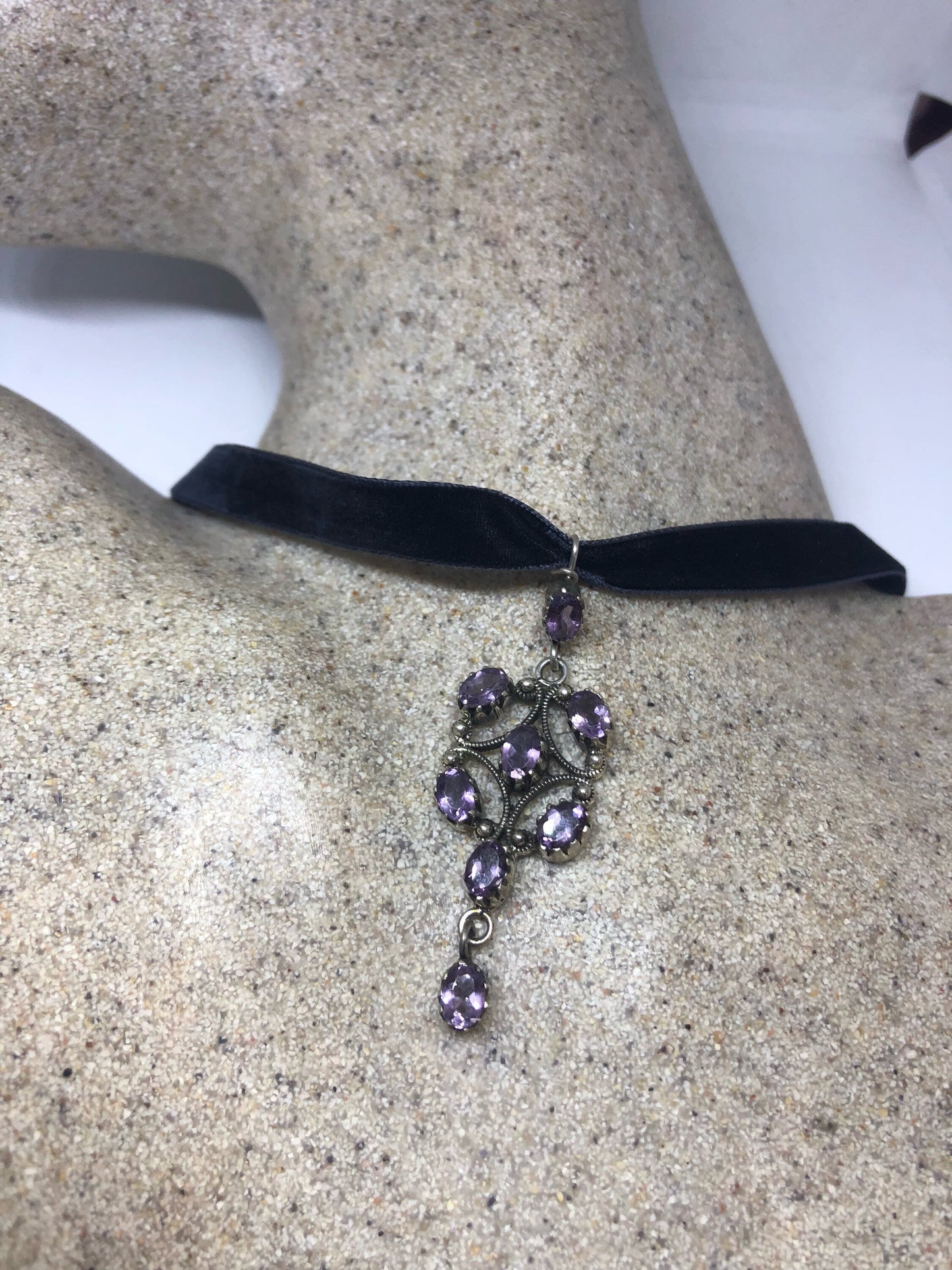 Vintage 925 Sterling Silver Purple Amethyst Pendant Necklace