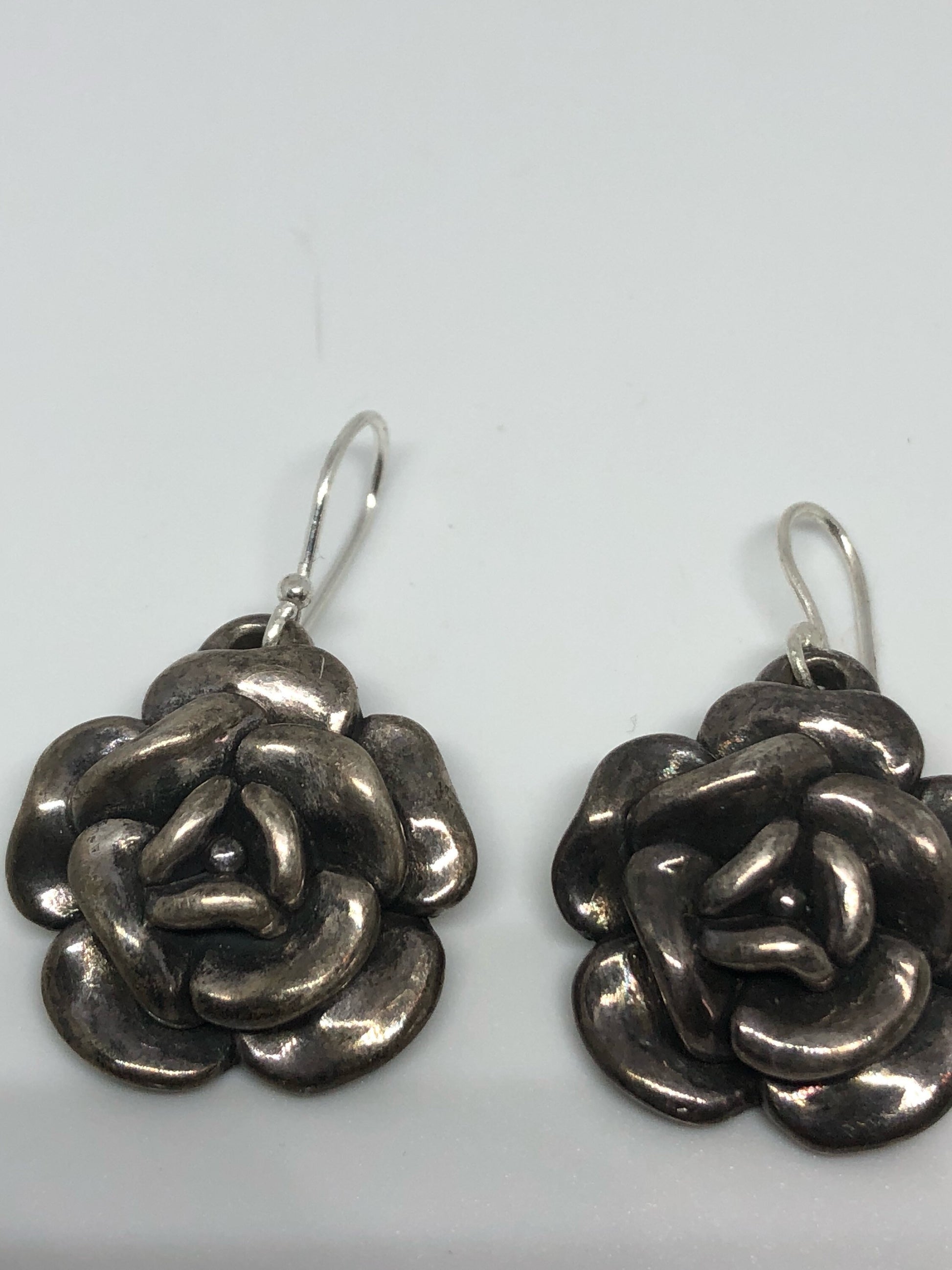 Vintage Rose 925 Sterling Silver Dangle Earrings