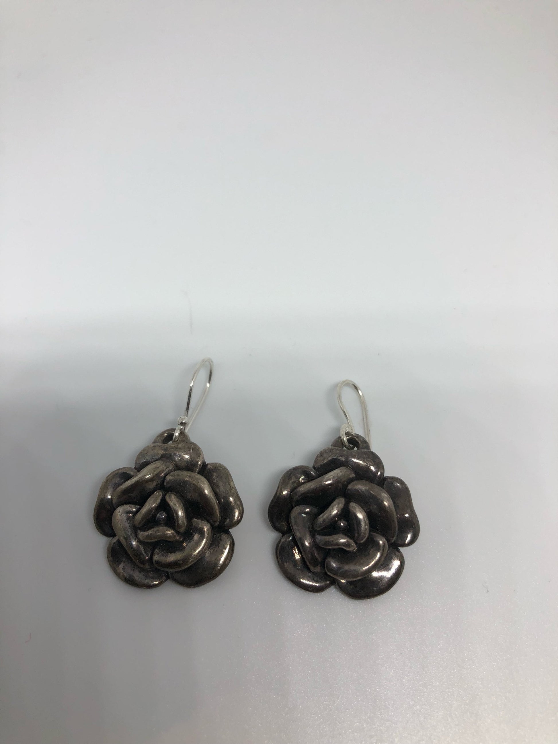 Vintage Rose 925 Sterling Silver Dangle Earrings