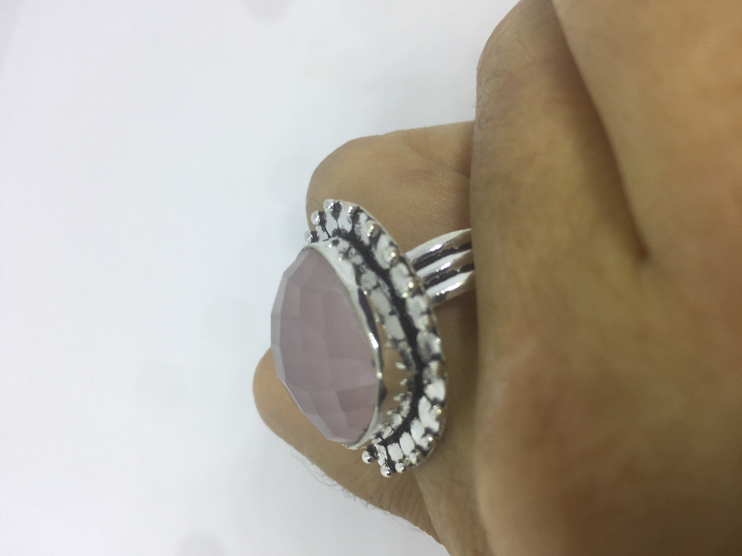 Vintage Genuine Rose Quartz Silver Ring