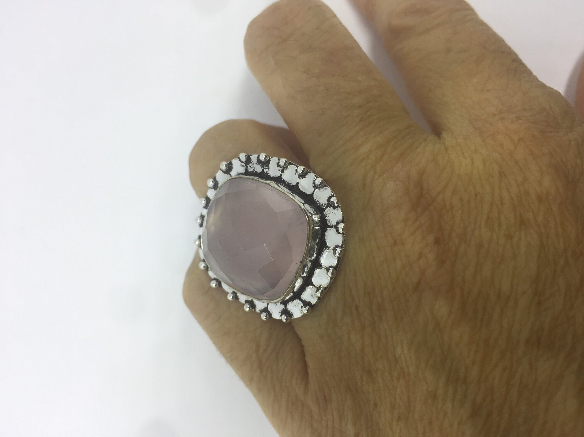 Vintage Genuine Rose Quartz Silver Ring