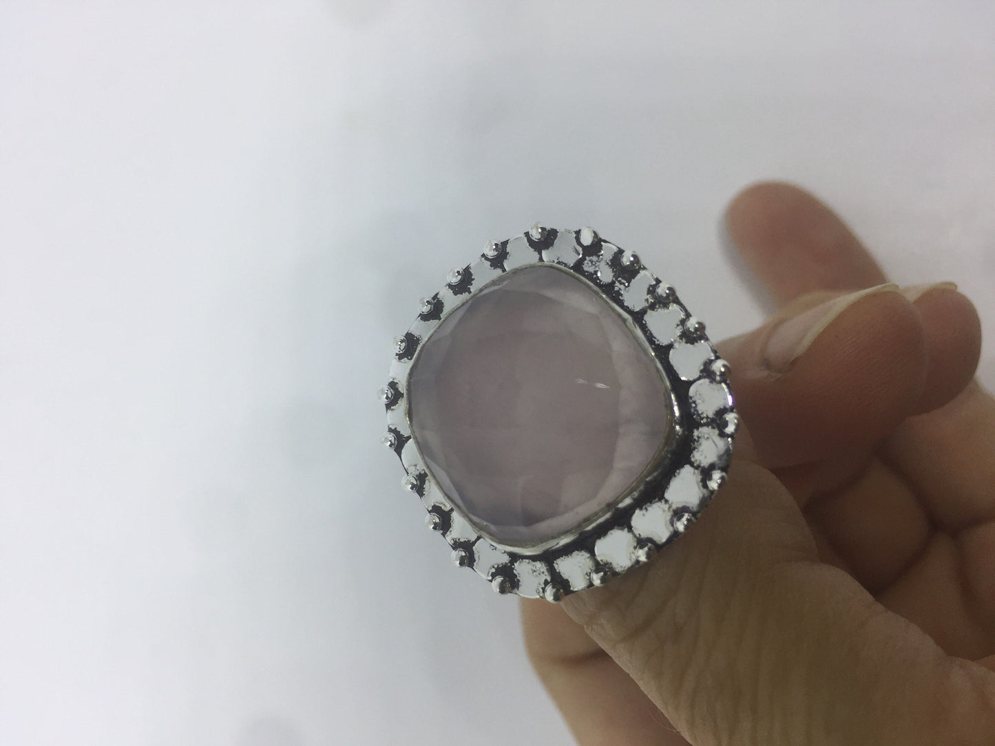 Vintage Genuine Rose Quartz Silver Ring