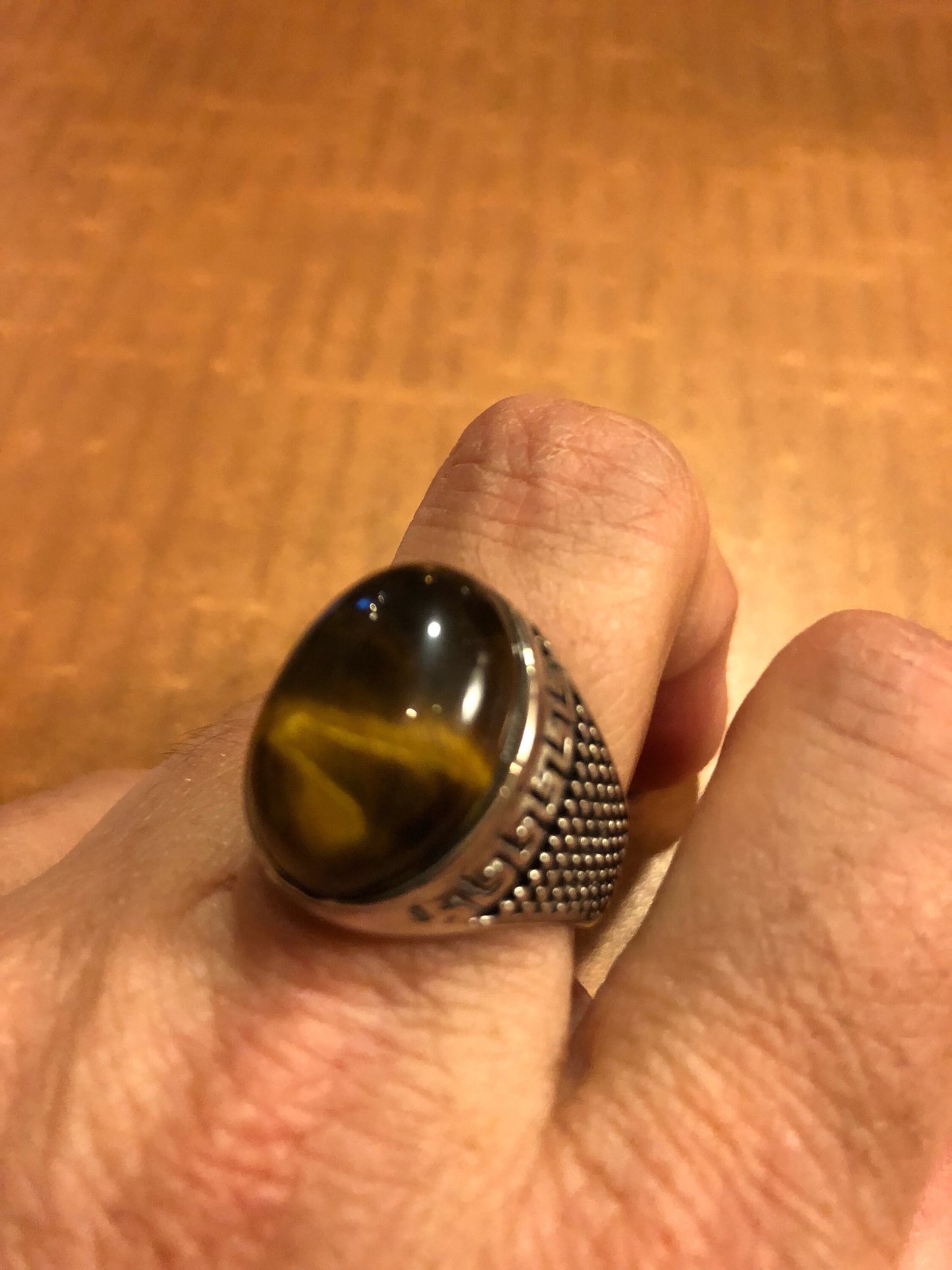 Vintage Gothic Stainless Steel Genuine Tigers Eye Ring