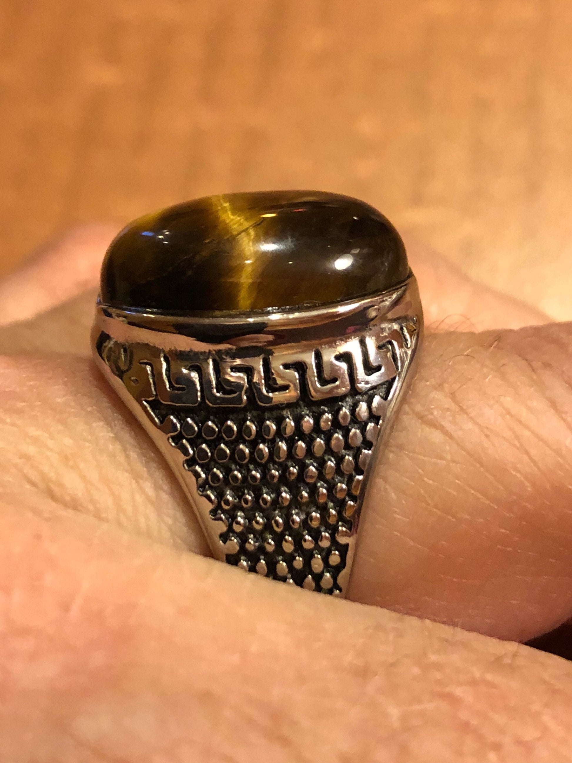 Vintage Gothic Stainless Steel Genuine Tigers Eye Ring