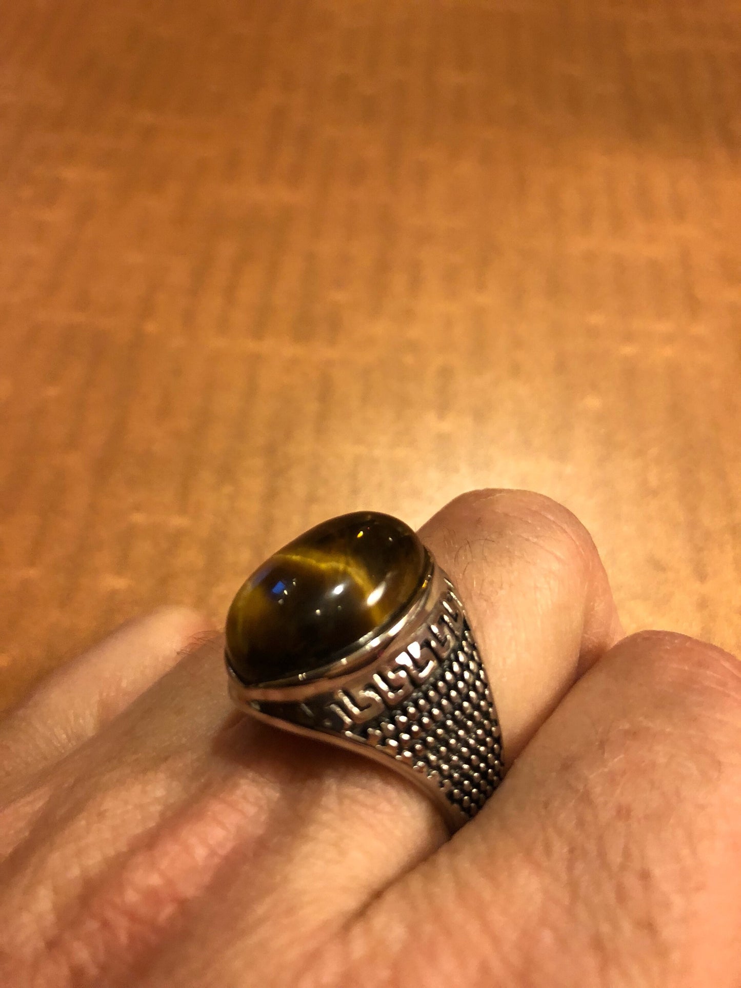 Vintage Gothic Stainless Steel Genuine Tigers Eye Ring