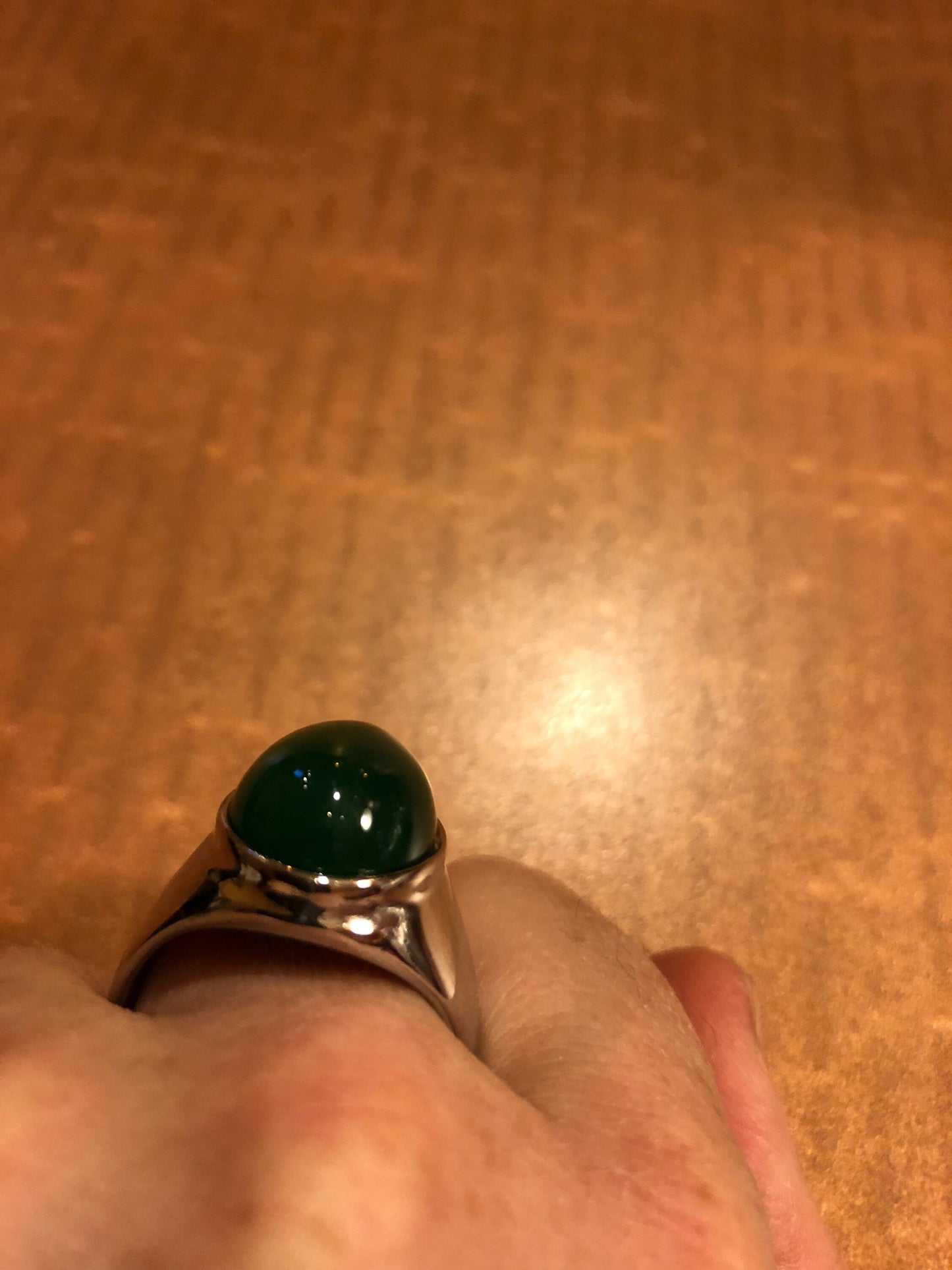 Vintage Gothic Silver Stainless Steel Genuine Green Onyx Mens Ring