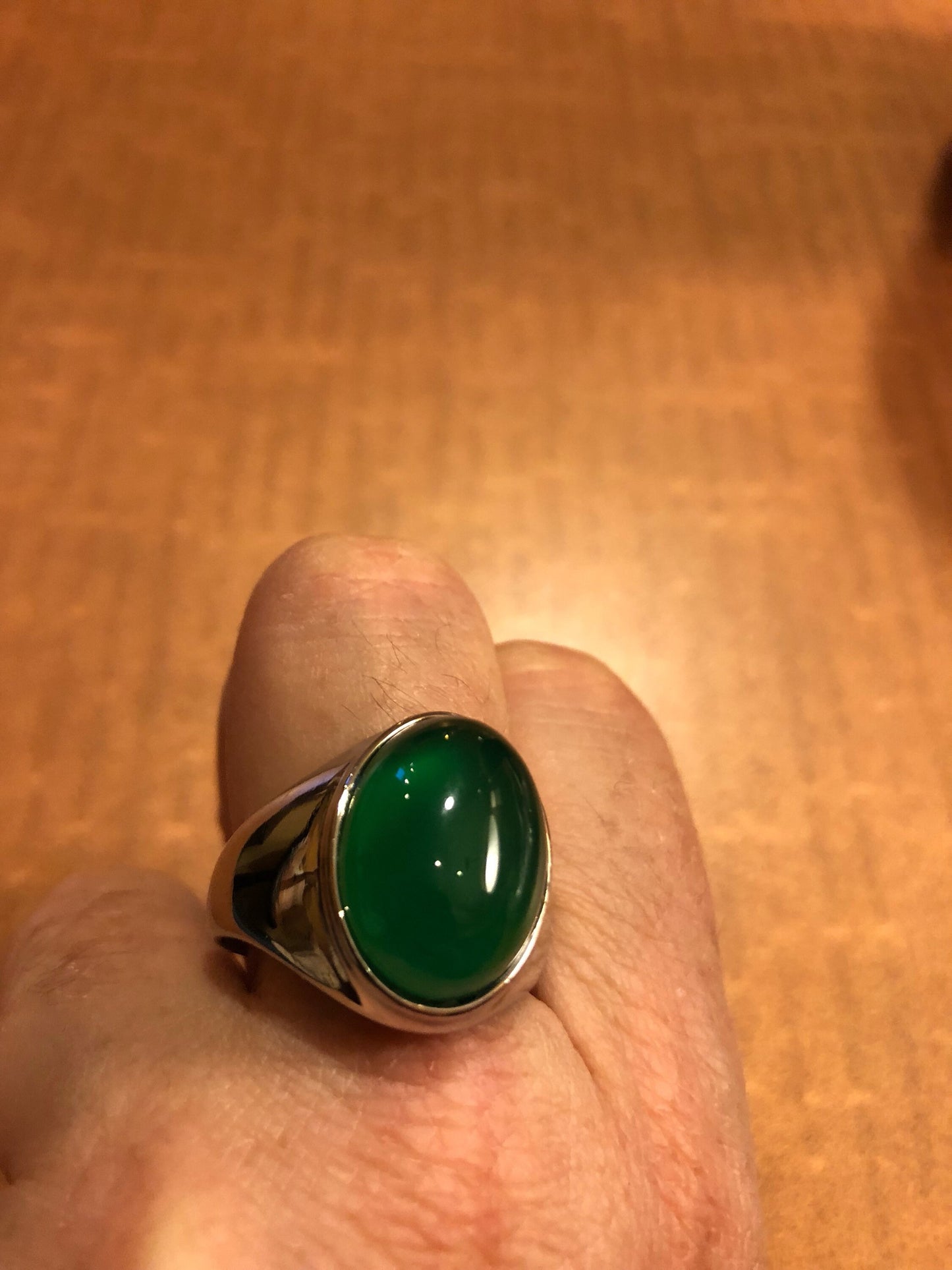 Vintage Gothic Silver Stainless Steel Genuine Green Onyx Mens Ring