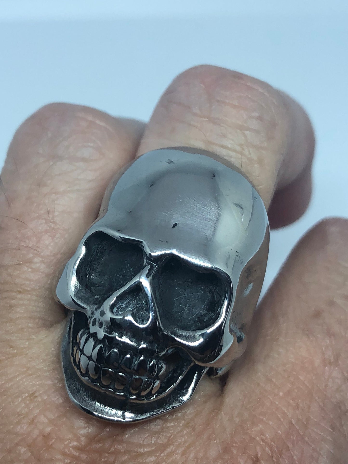 Vintage Gothic Silver Stainless Steel Skull Mens Ring