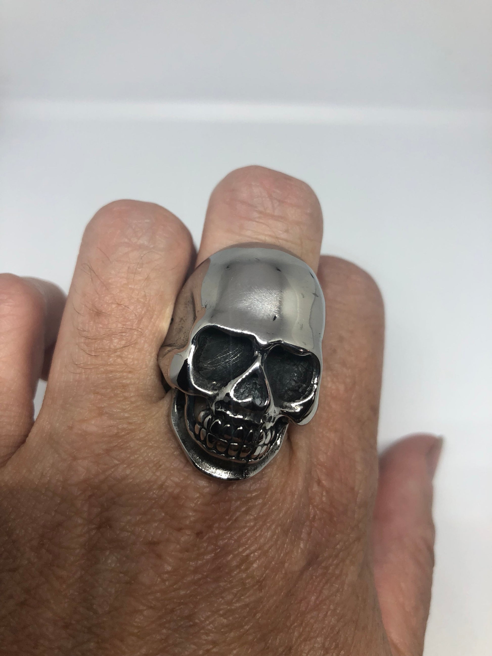 Vintage Gothic Silver Stainless Steel Skull Mens Ring