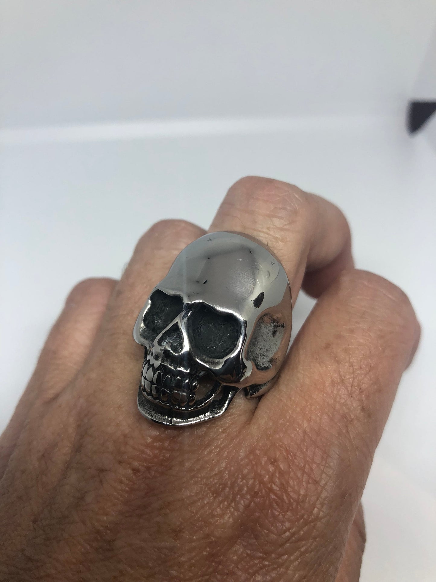 Vintage Gothic Silver Stainless Steel Skull Mens Ring