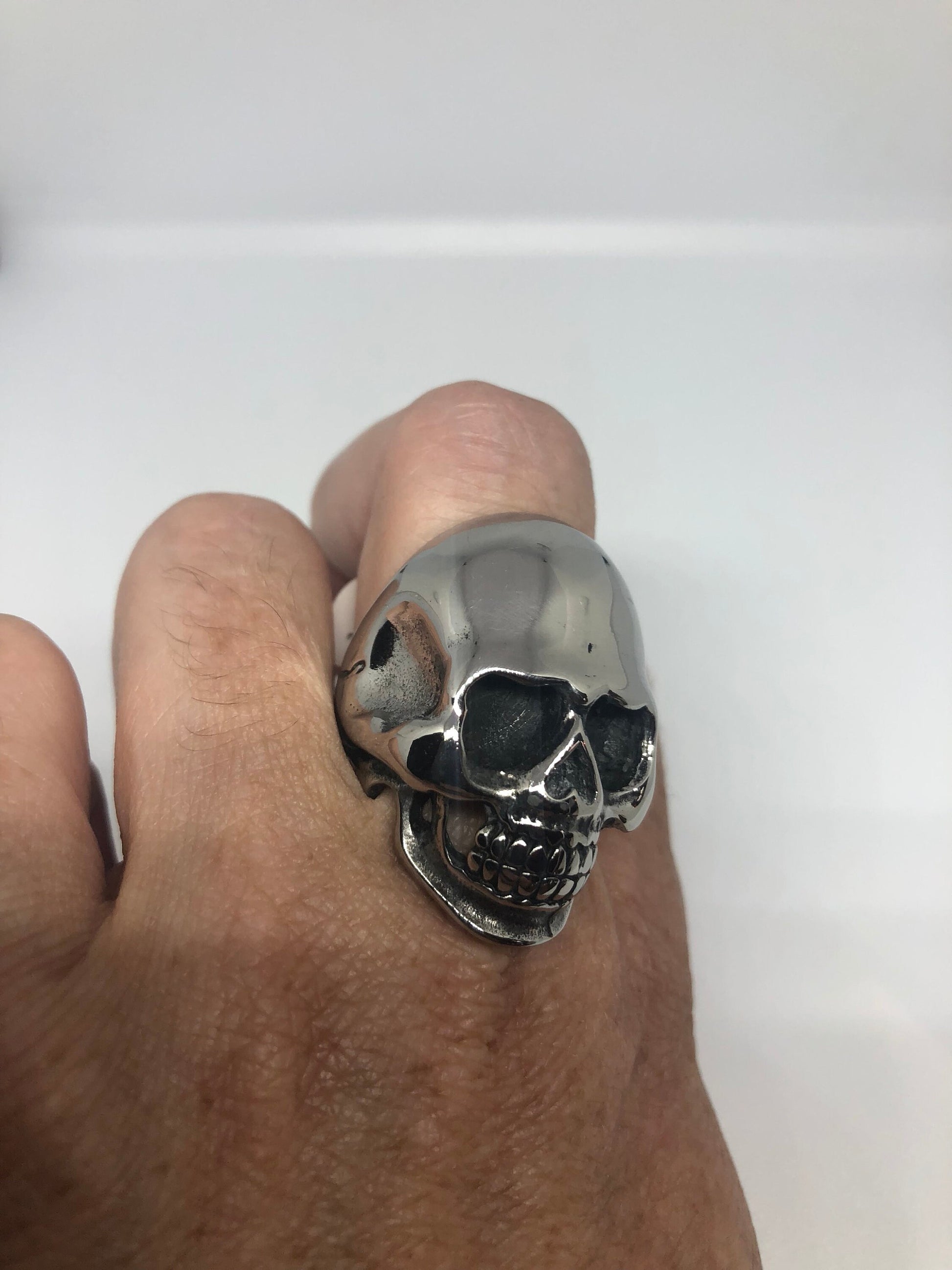 Vintage Gothic Silver Stainless Steel Skull Mens Ring