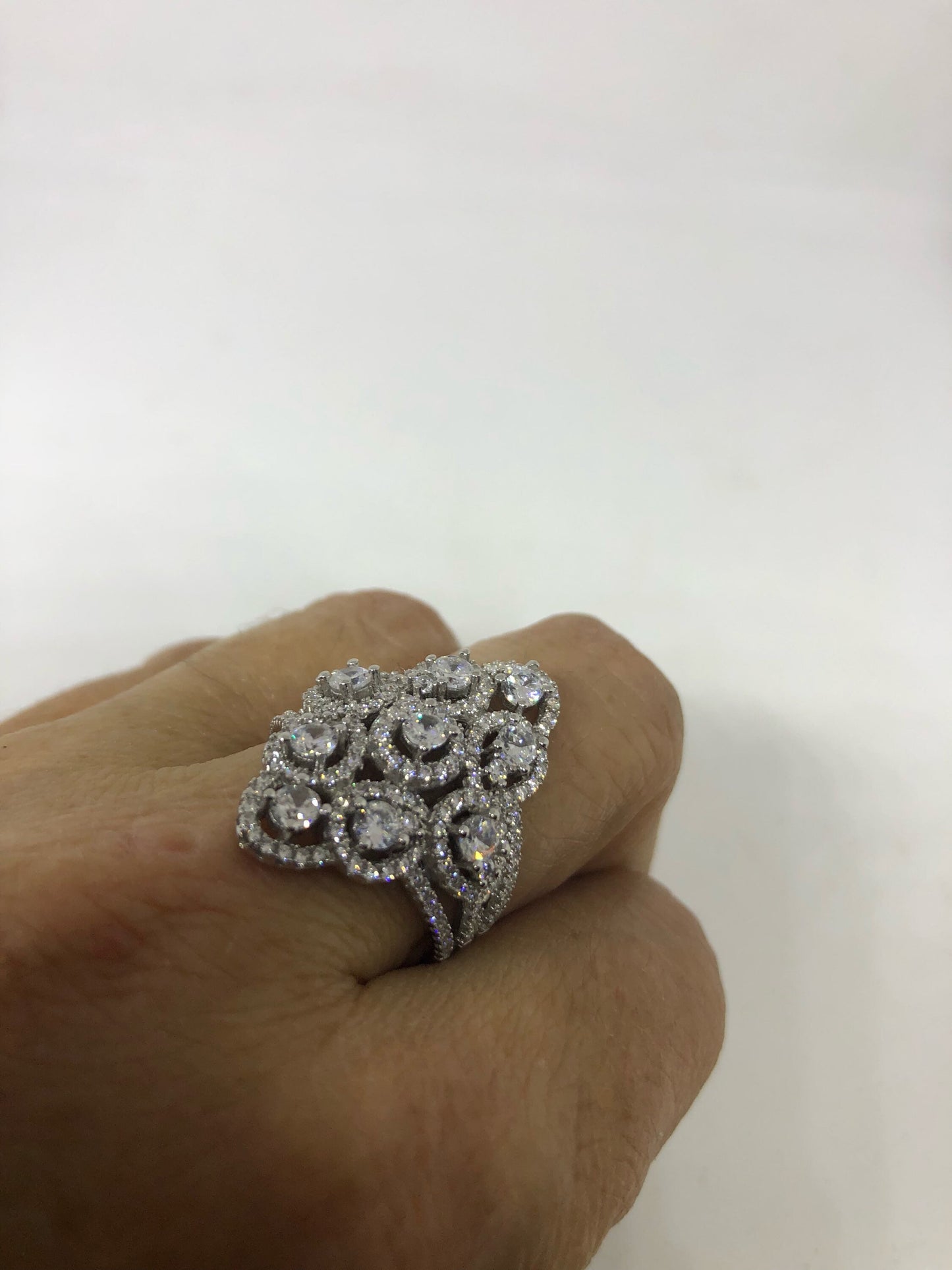 Vintage filigree Cubic Zirconia Crystal Gothic Sterling Silver ring