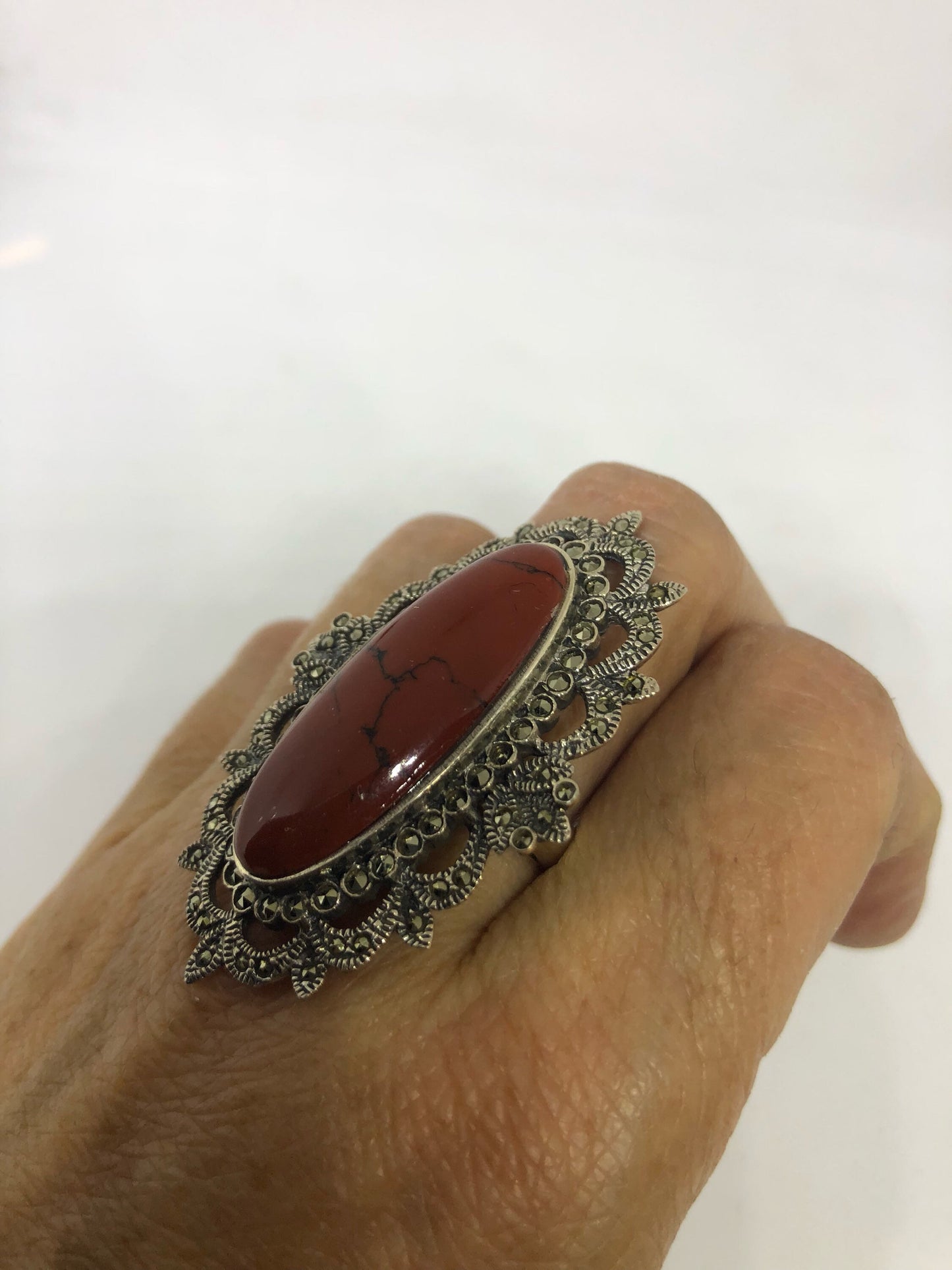 Vintage Genuine Red Jasper 925 Sterling Silver Ring