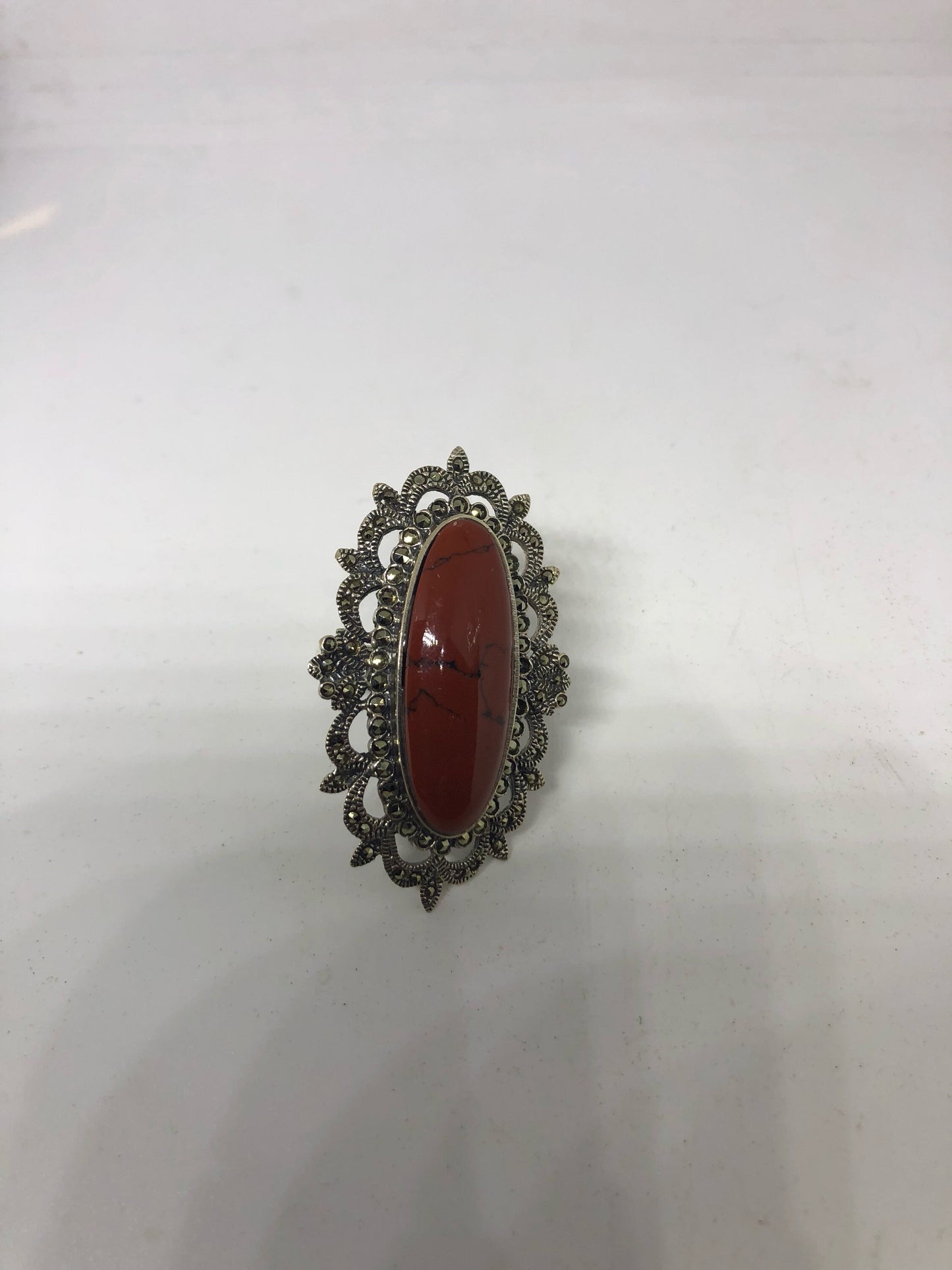 Vintage Genuine Red Jasper 925 Sterling Silver Ring