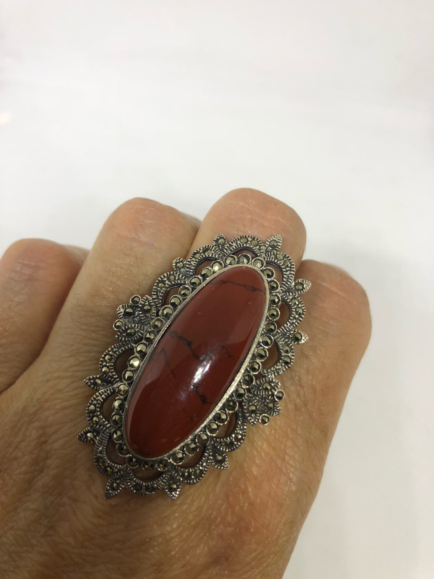 Vintage Genuine Red Jasper 925 Sterling Silver Ring