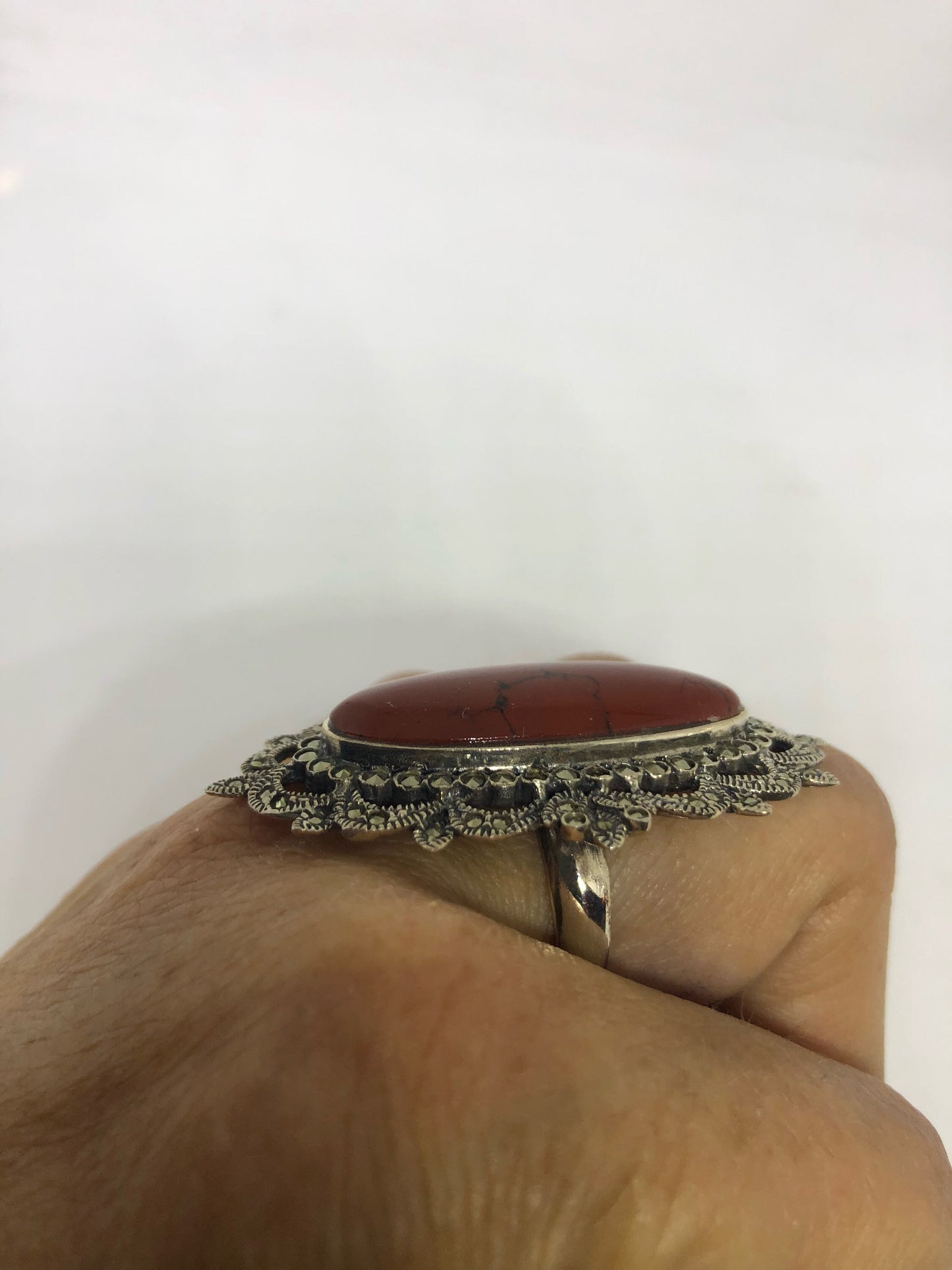 Vintage Genuine Red Jasper 925 Sterling Silver Ring