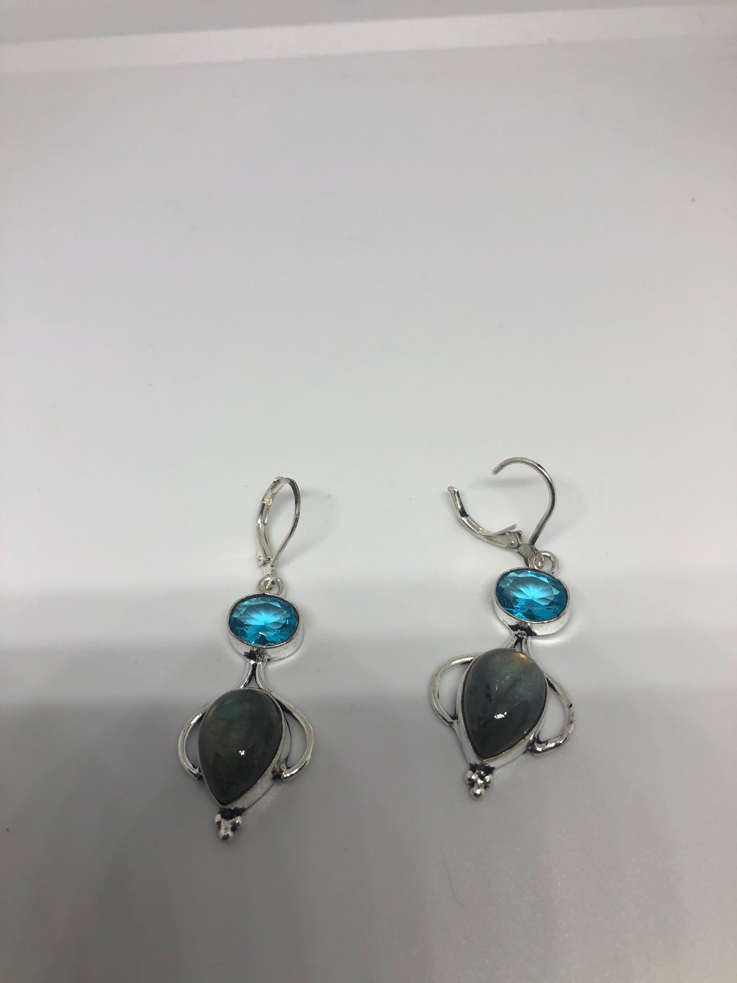 Vintage Labradorite Silver Dangle Earrings