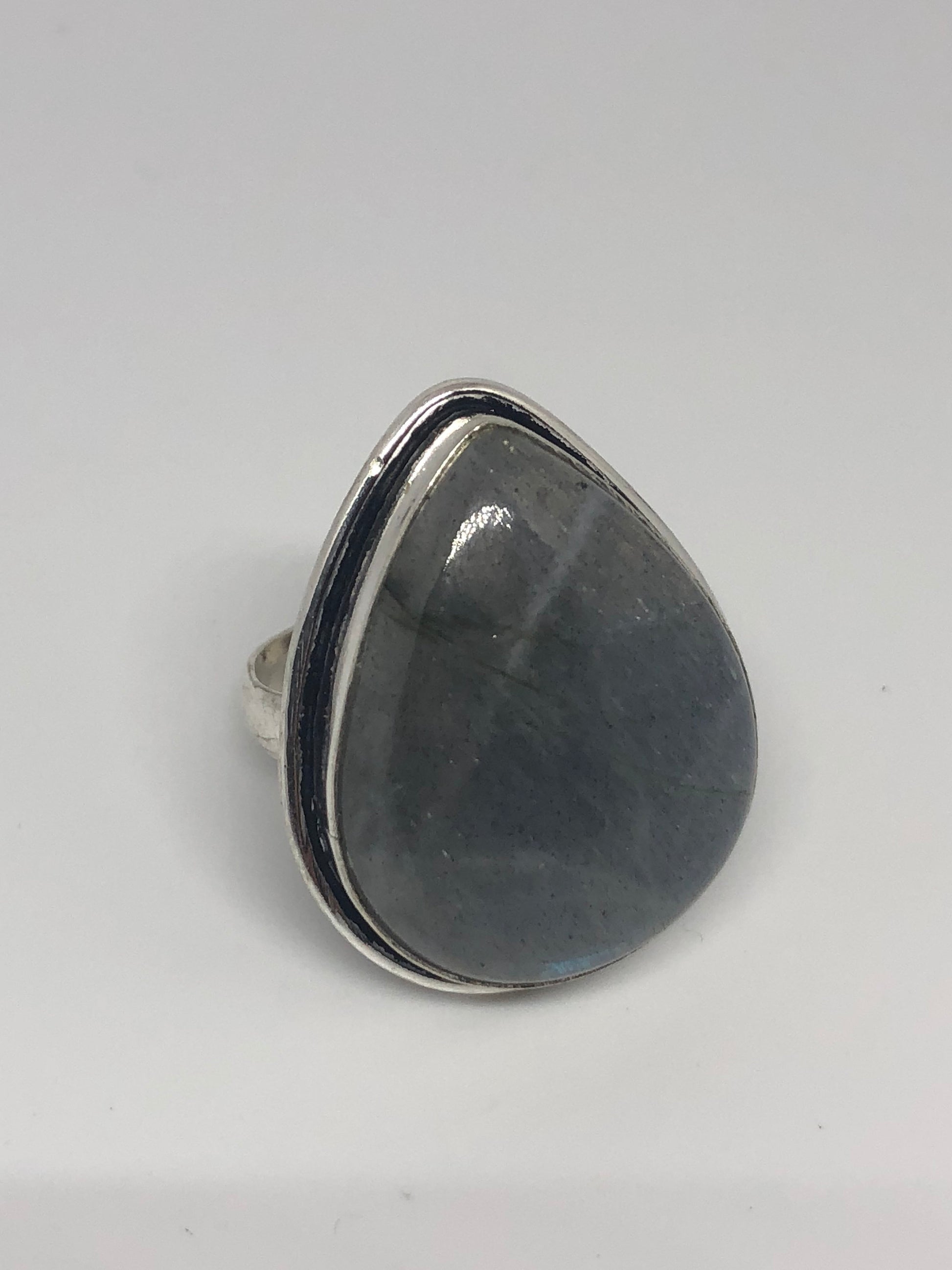 Vintage Large Blue Green Labradorite Stone Silver Ring