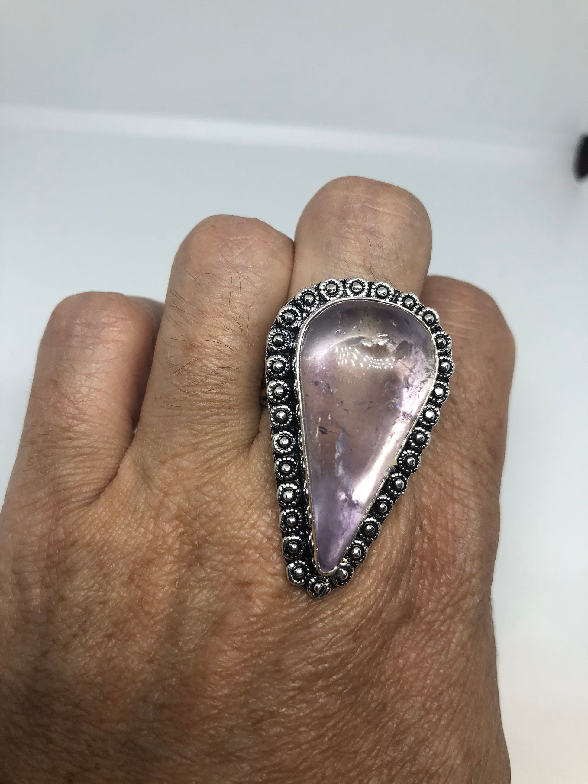 Vintage Genuine Rose Quartz Silver Ring