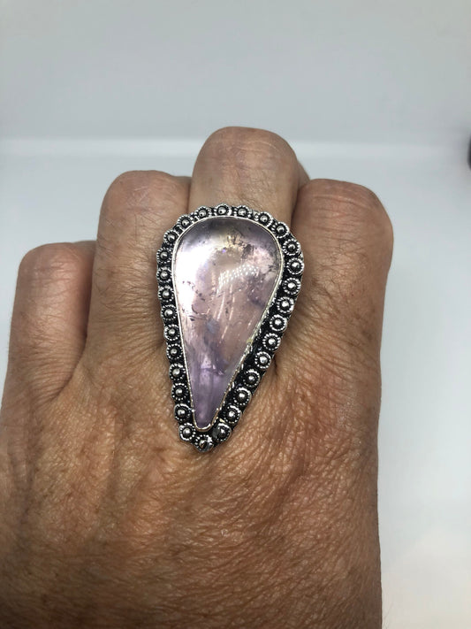 Vintage Genuine Rose Quartz Silver Ring