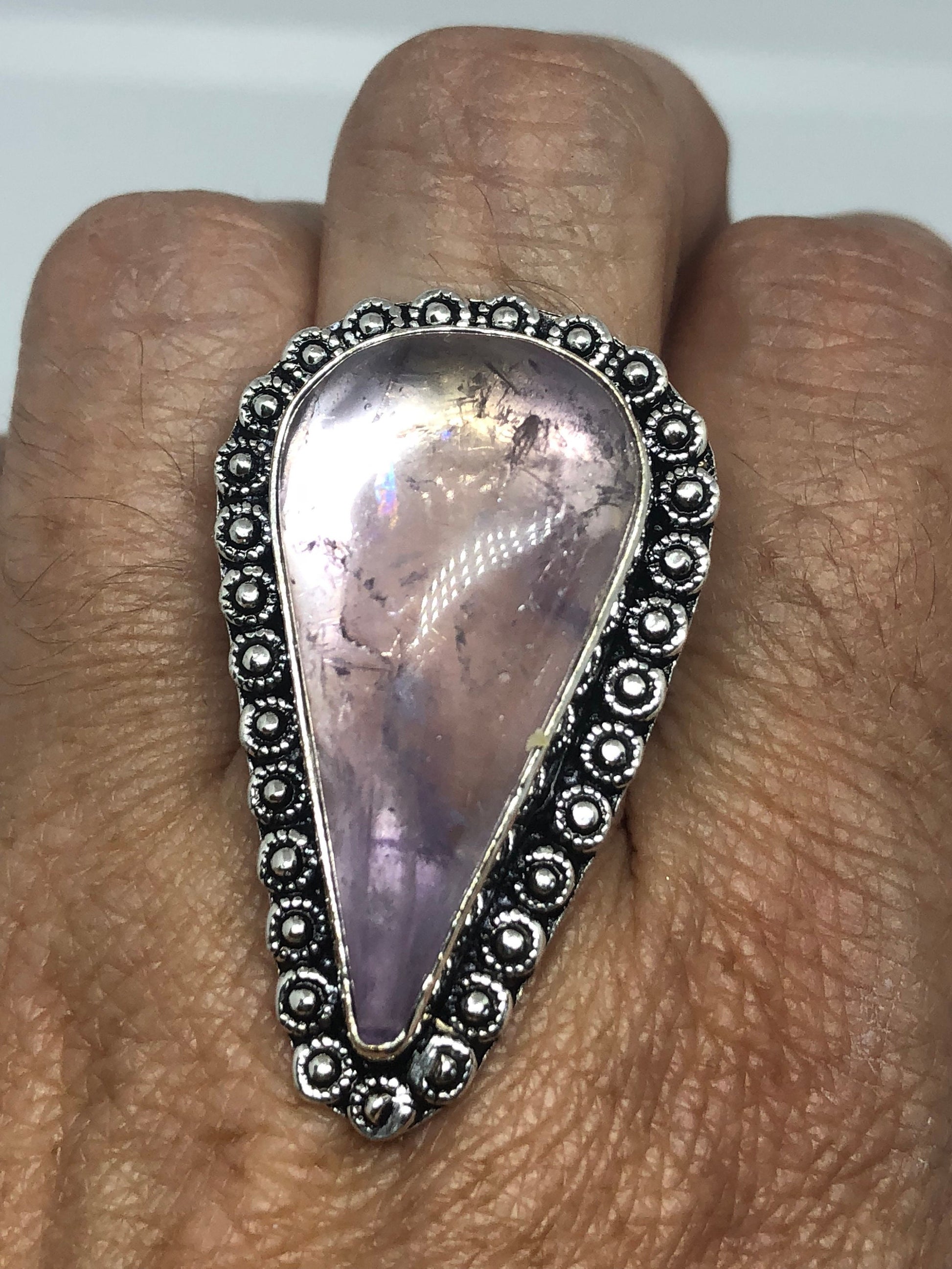 Vintage Genuine Rose Quartz Silver Ring