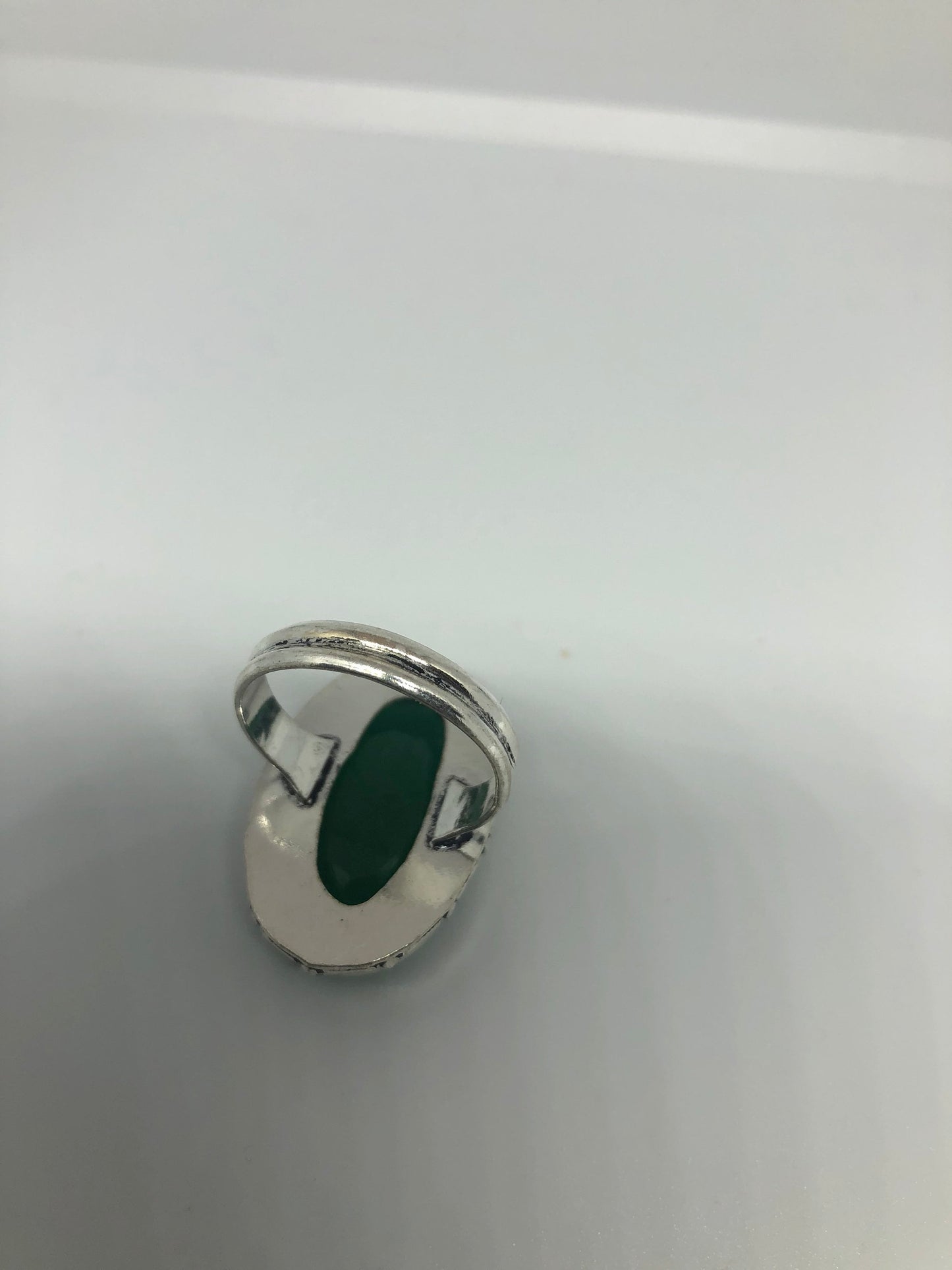 Vintage Green Raw Emerald Silver Bronze Statement Boho Ring