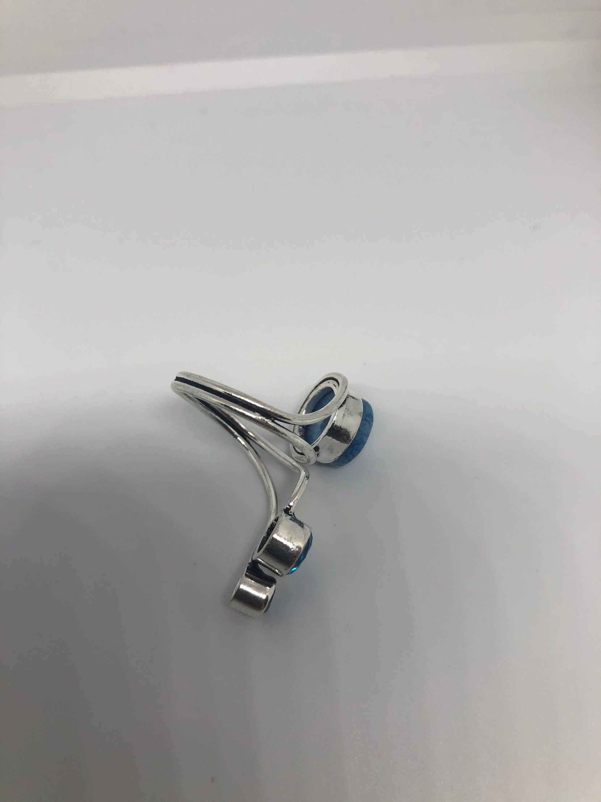Vintage Blue Genuine Chalcedony and Blue Topaz 2 in Adjustable Ring