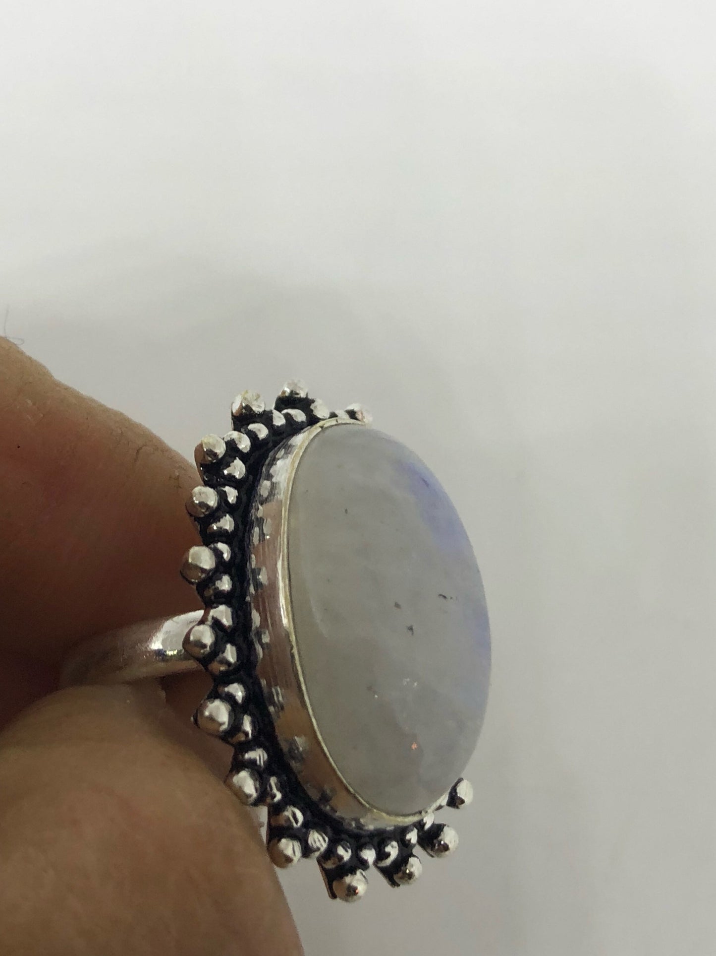 Vintage Genuine Blue White Rainbow Moonstone Ring