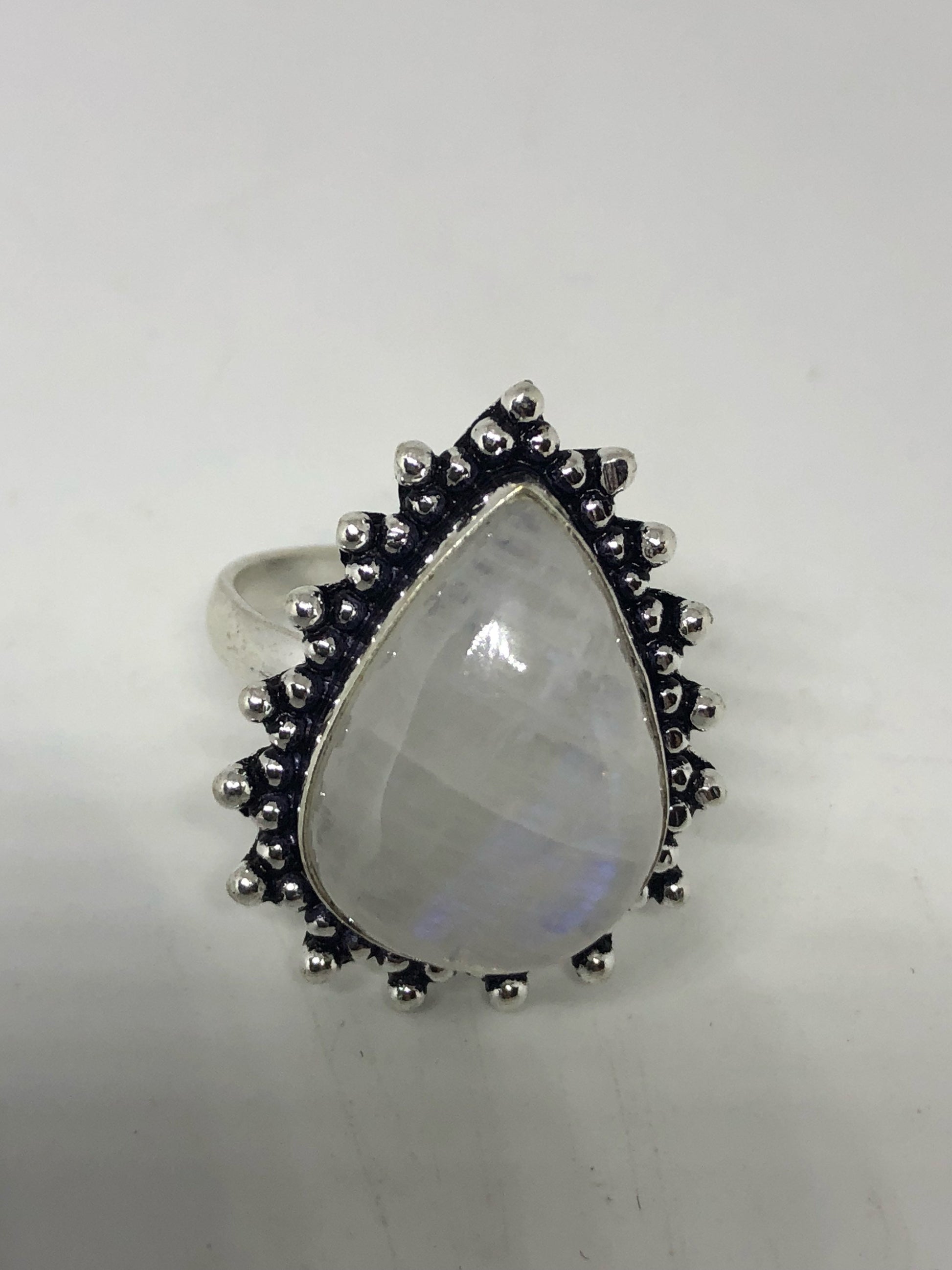 Vintage Genuine Blue White Rainbow Moonstone Ring