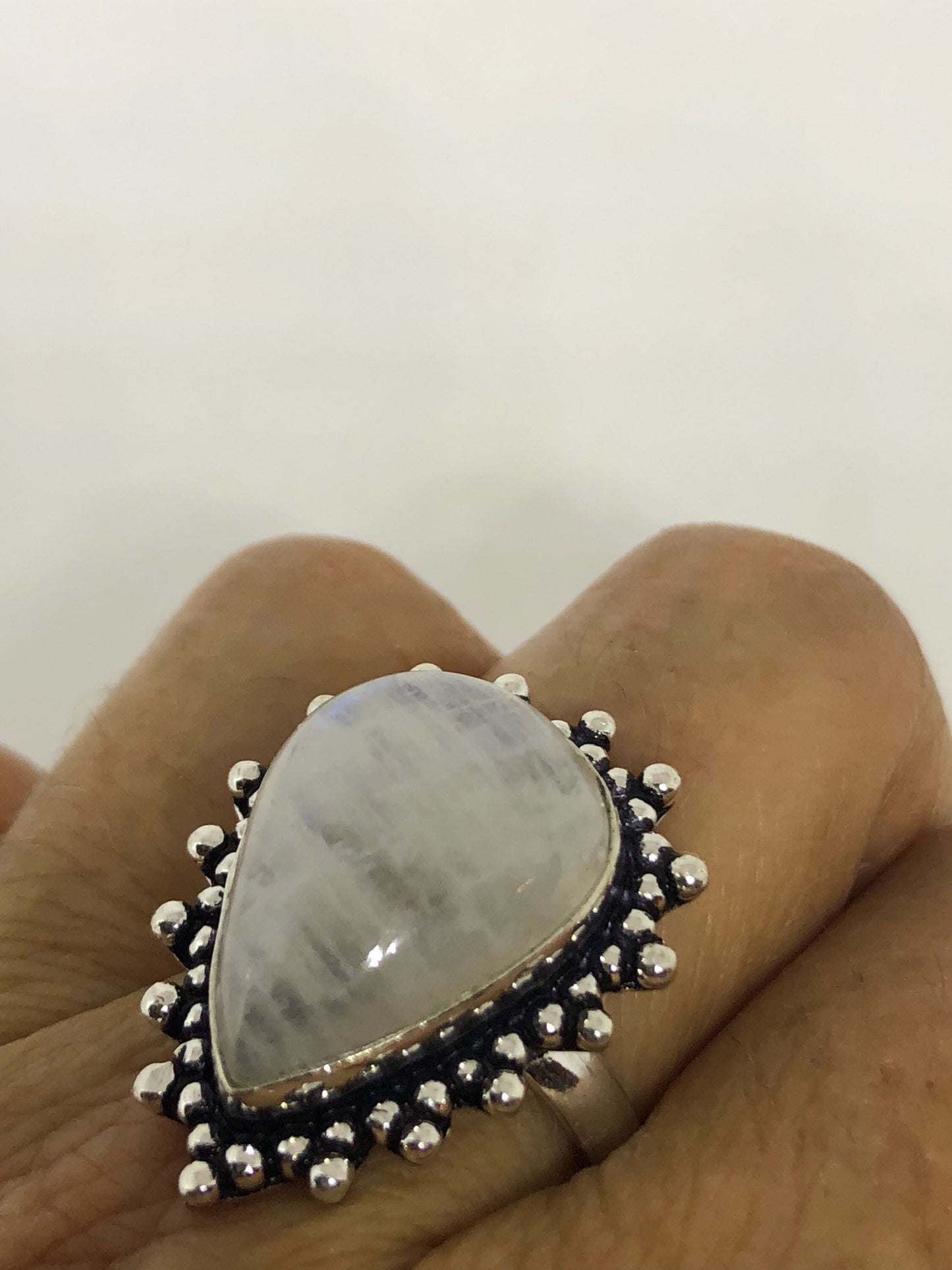 Vintage Genuine Blue White Rainbow Moonstone Ring