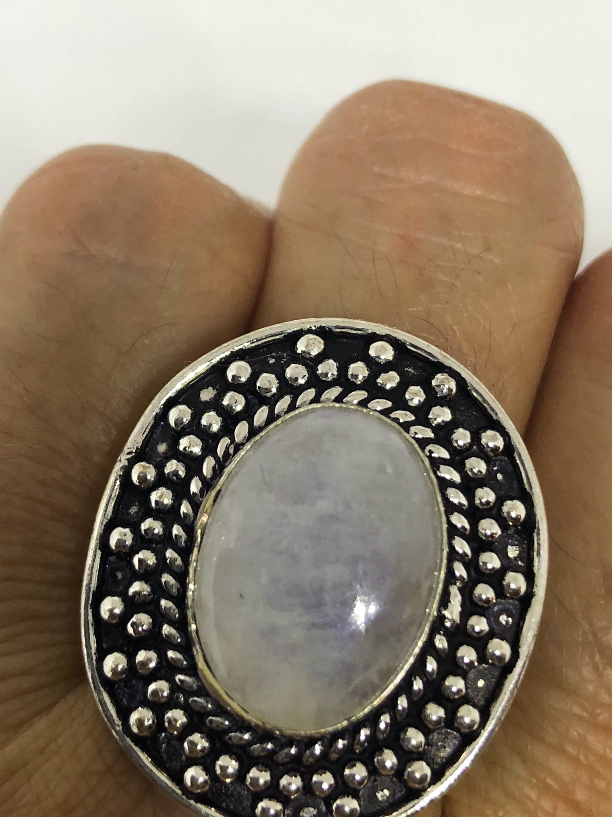 Vintage Genuine Blue White Rainbow Moonstone Ring