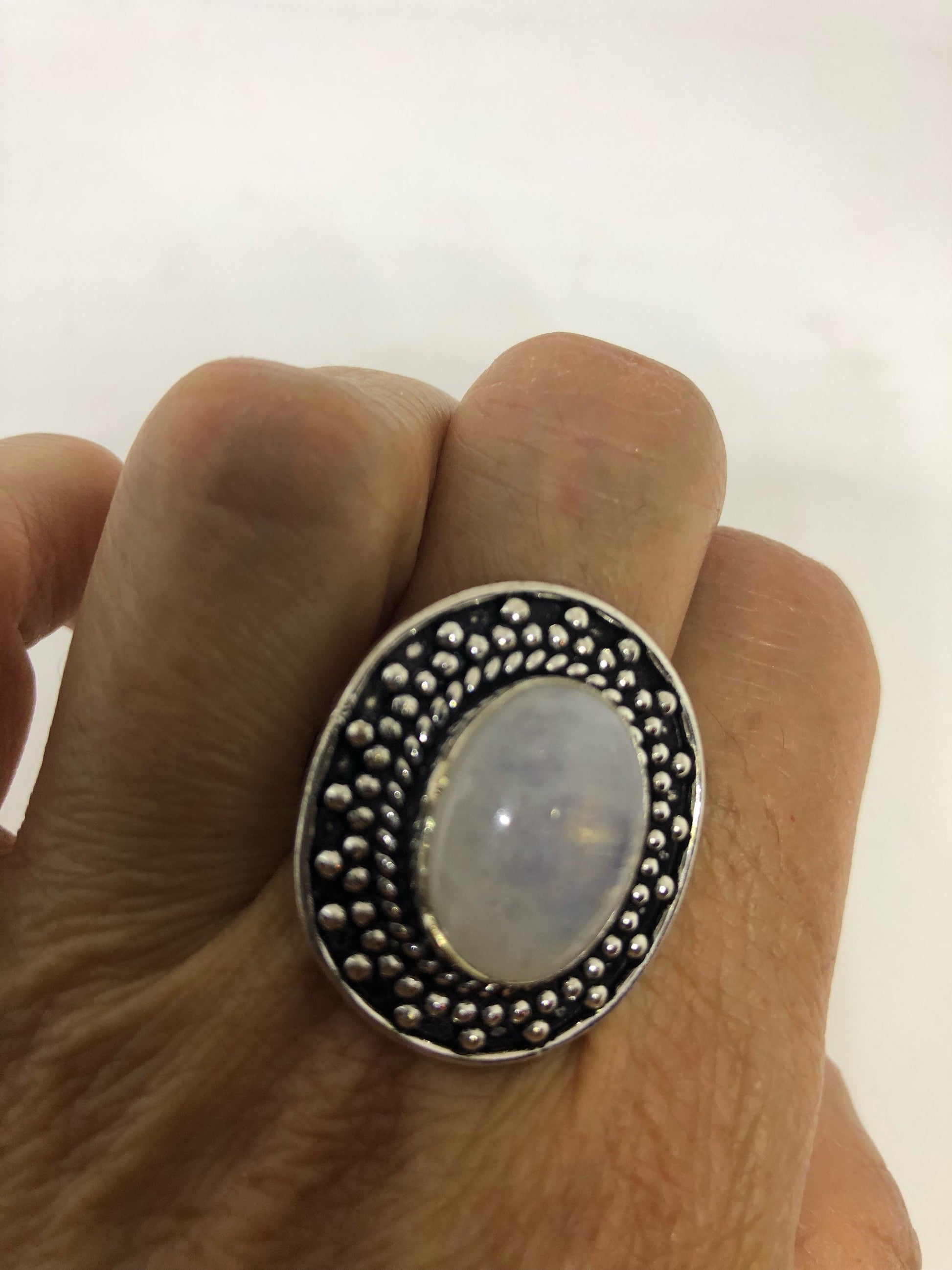 Vintage Genuine Blue White Rainbow Moonstone Ring