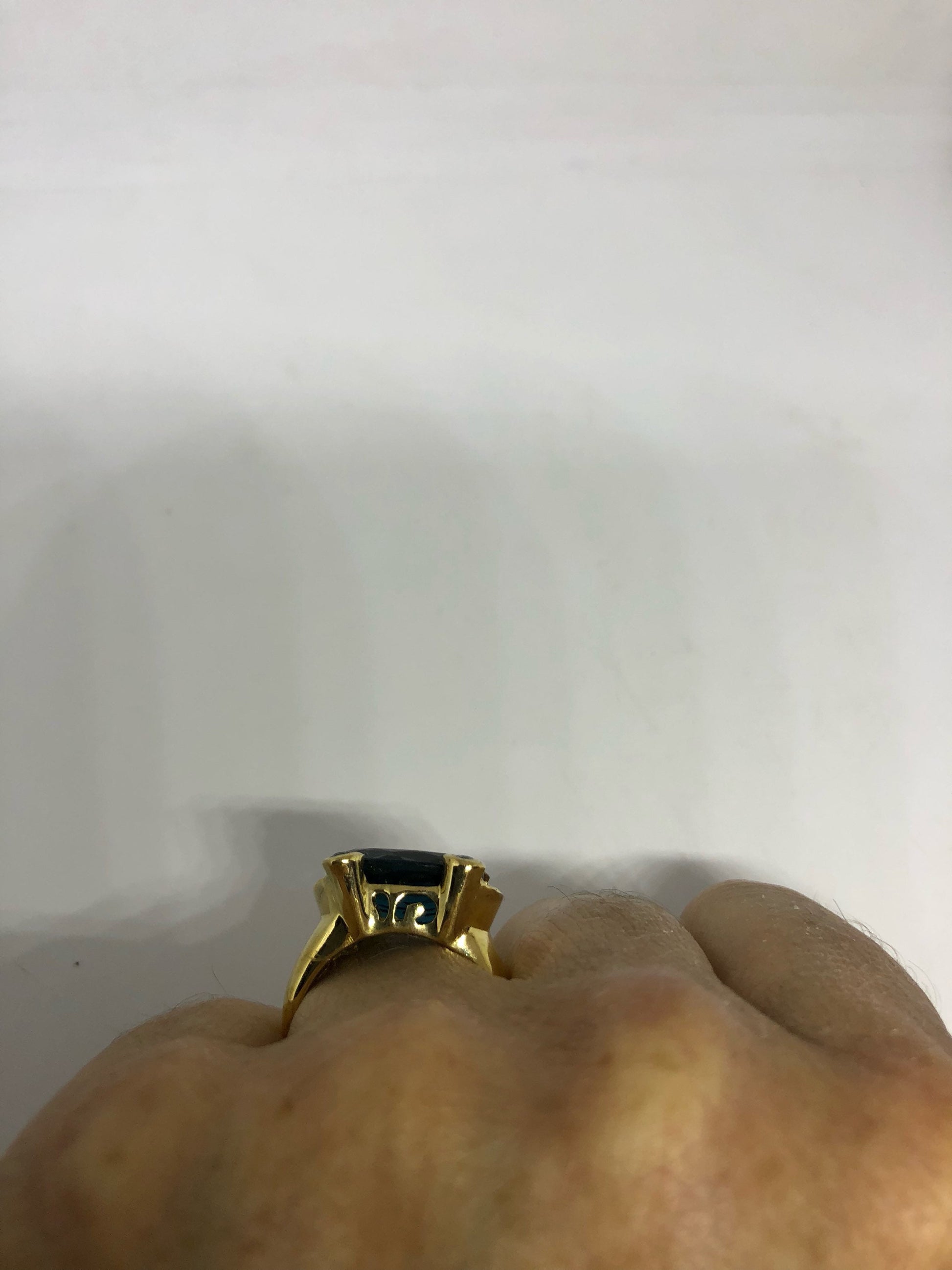 Vintage Genuine London Blue Topaz Golden 925 Sterling Silver Ring size 5