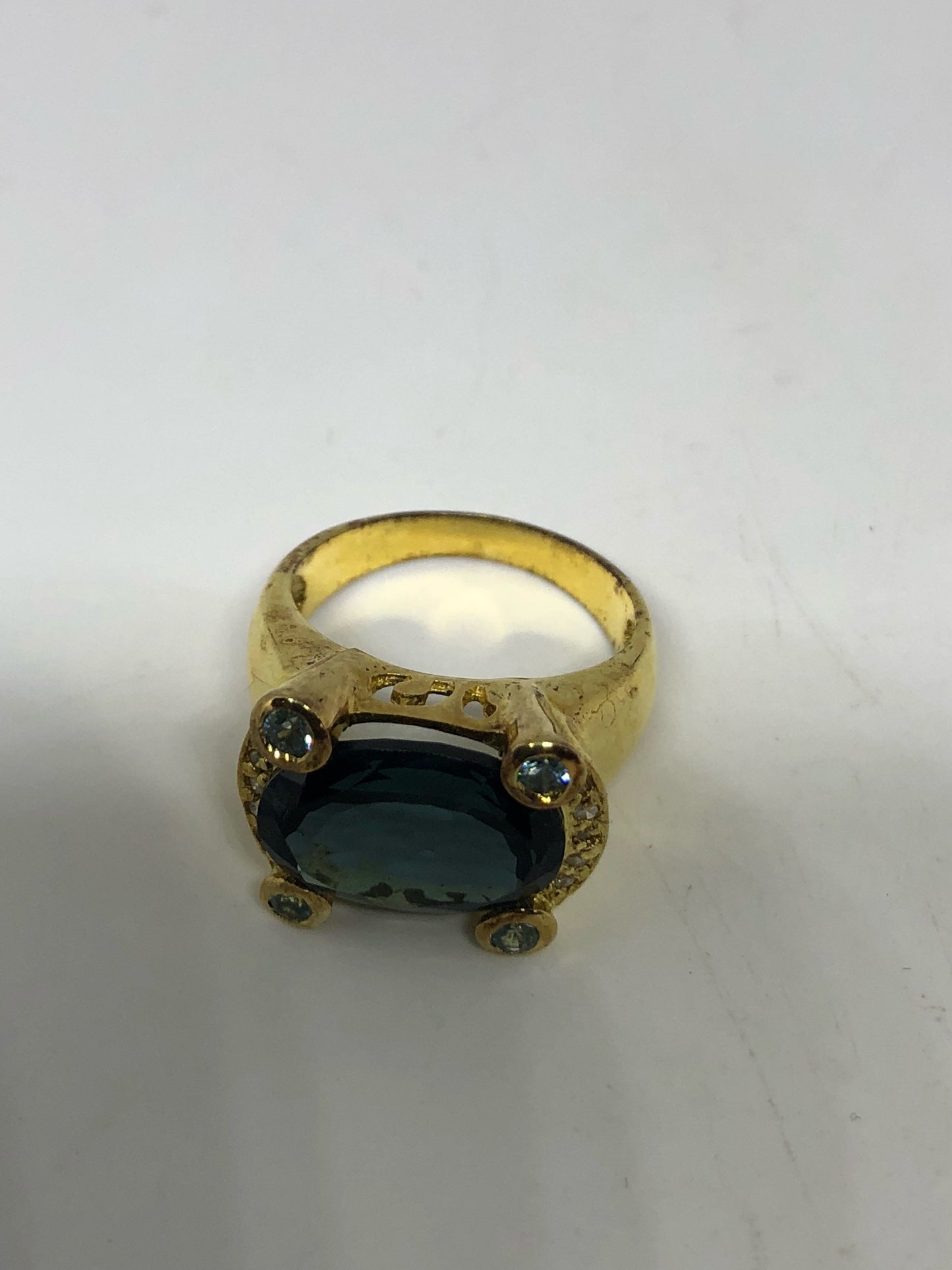 Vintage Genuine London Blue Topaz Golden 925 Sterling Silver Ring size 5