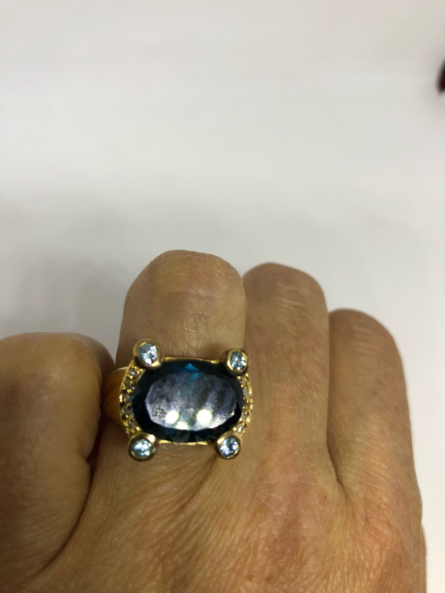 Vintage Genuine London Blue Topaz Golden 925 Sterling Silver Ring size 5